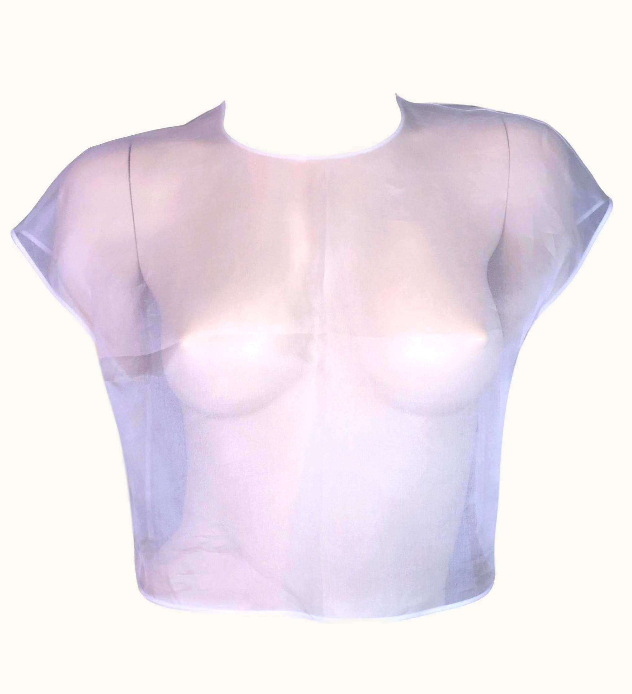 Fendi S/S 2014 Fendi Runway Sheer White Organza Silk Cropped Top Blouse