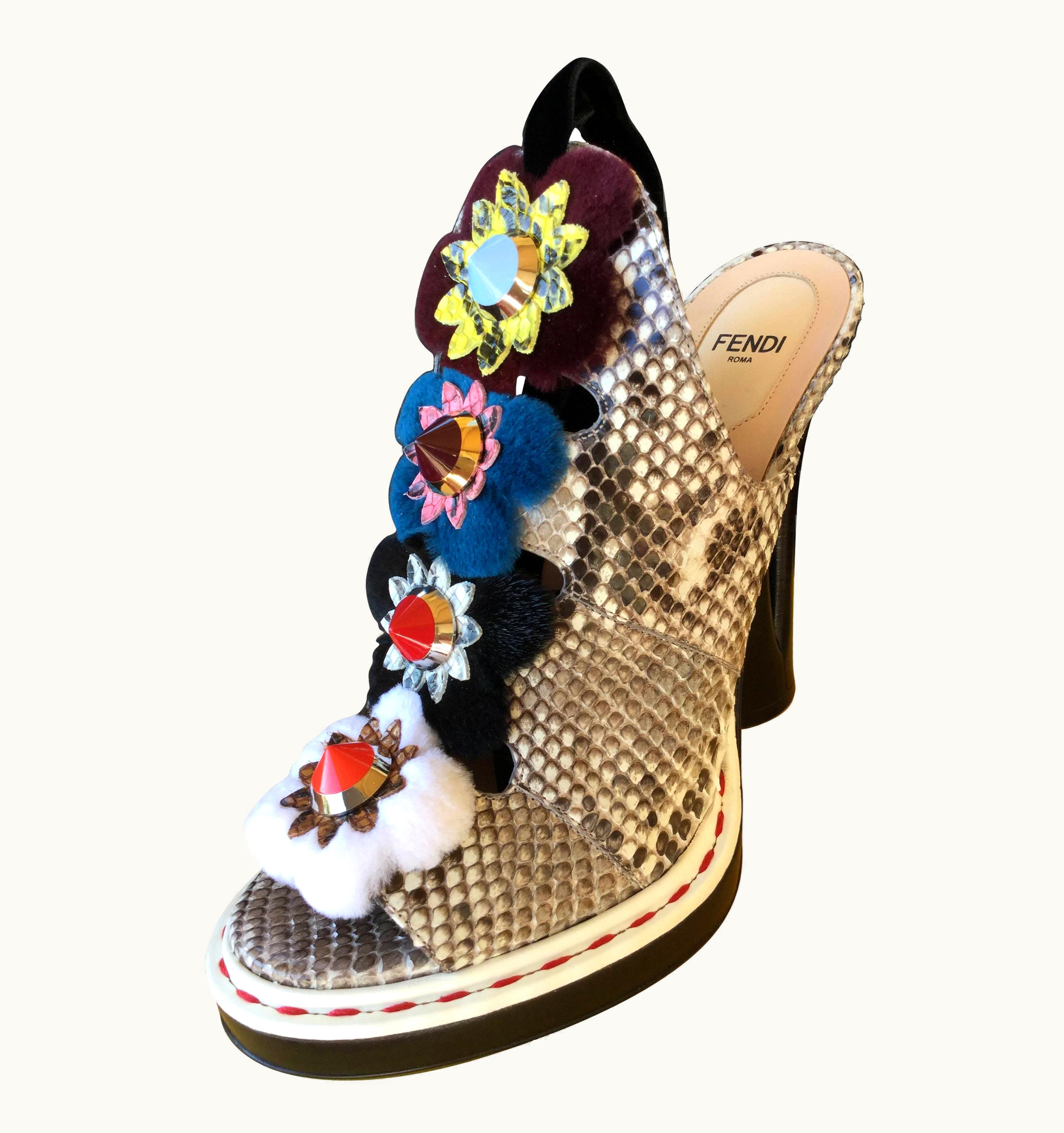 Fendi Fendi Rock Colored Python Flowerland Mules 2016