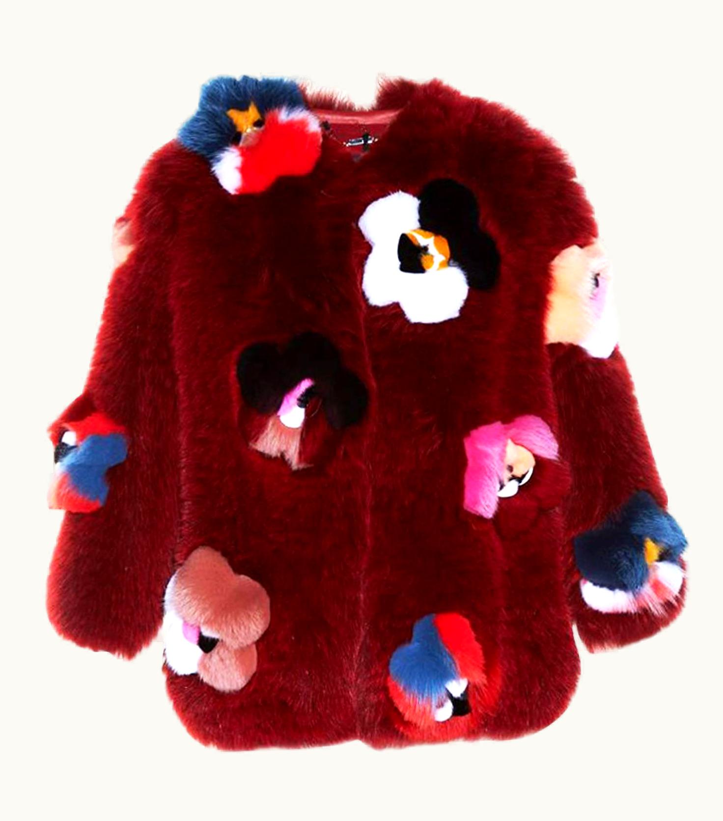Fendi Fendi Ruby Red Fox Fur And Flower Applique Jacket 2016