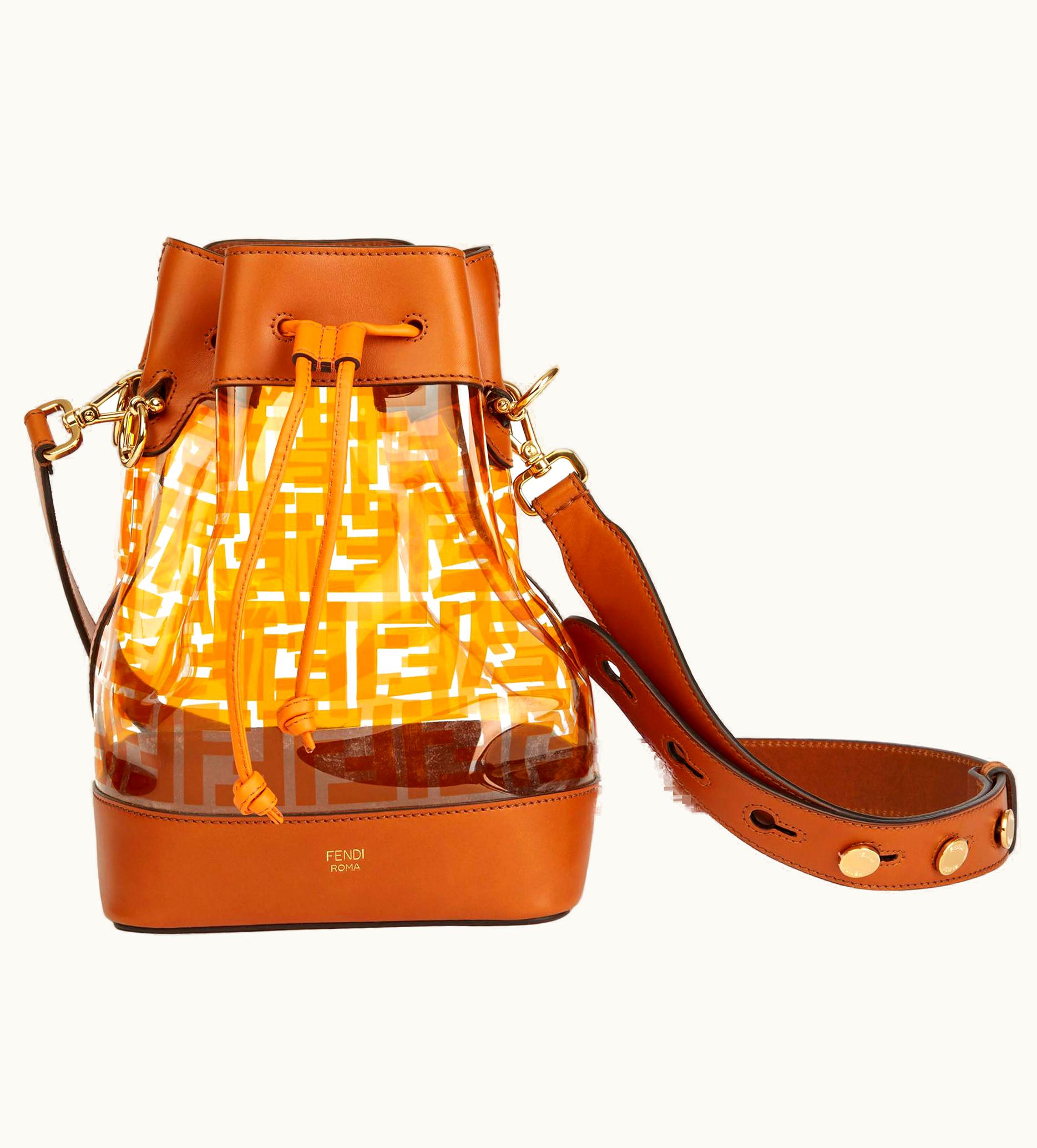 Fendi 2019 Fendi Brown Calfskin Leather & Monogram Pvc Mon Tresor Bucket Bag UZ0599905