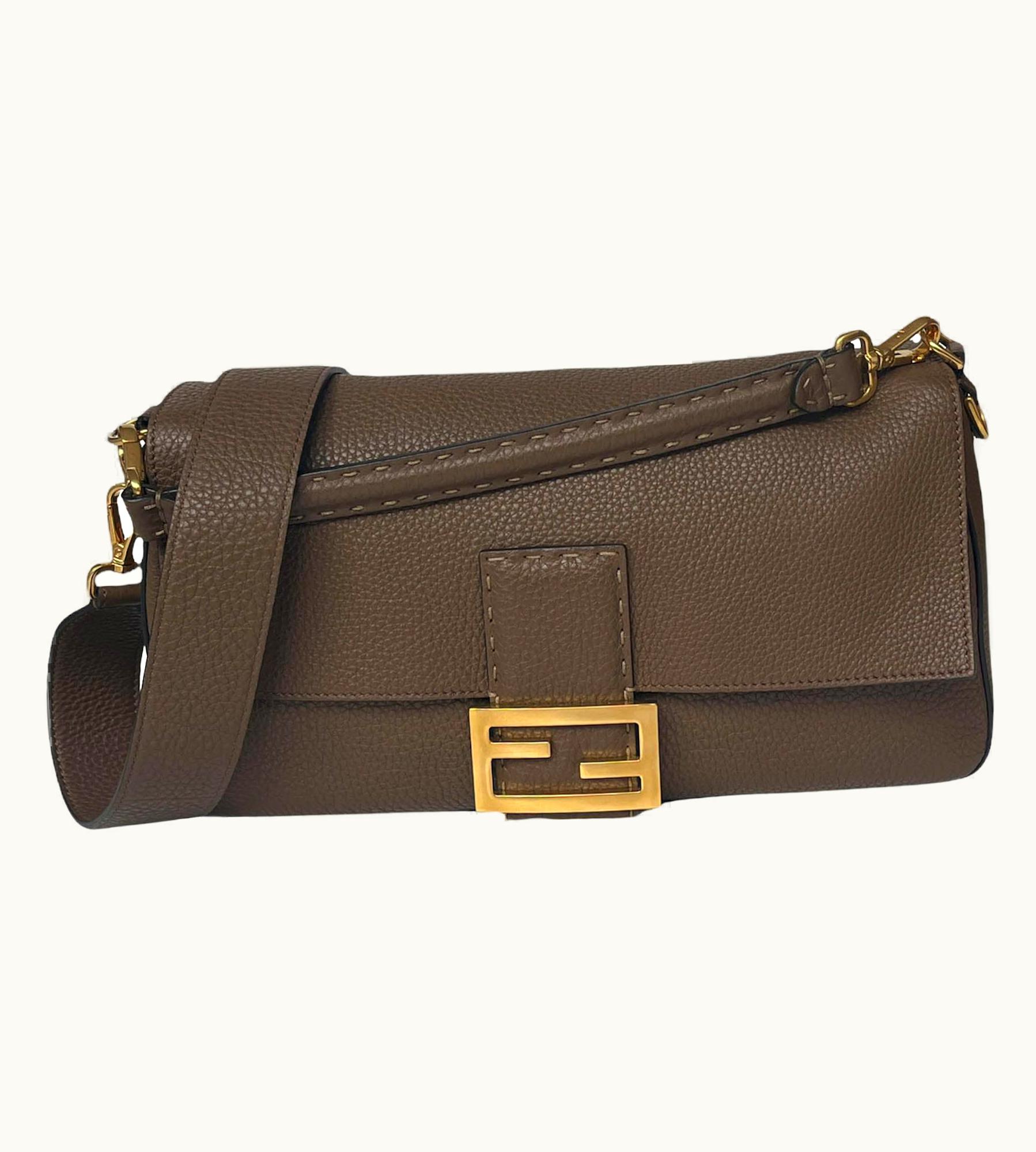 Fendi Fendi Brown Selleria Leather Large Baguette Nm Bag WS/S Two Straps