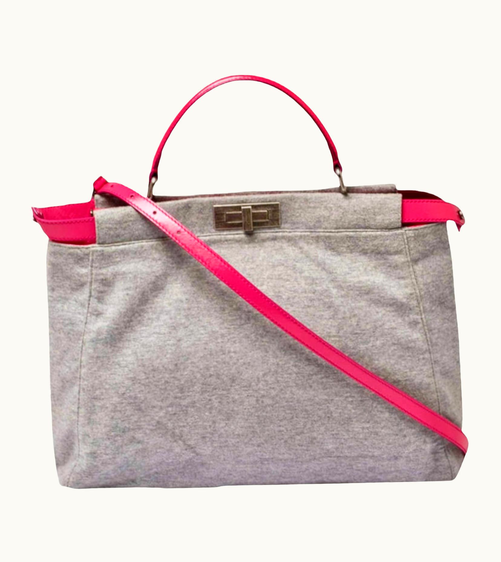 Fendi Unworn Fendi Large Peekaboo Limited Edition Pink Leather & Grey Bag With Strap