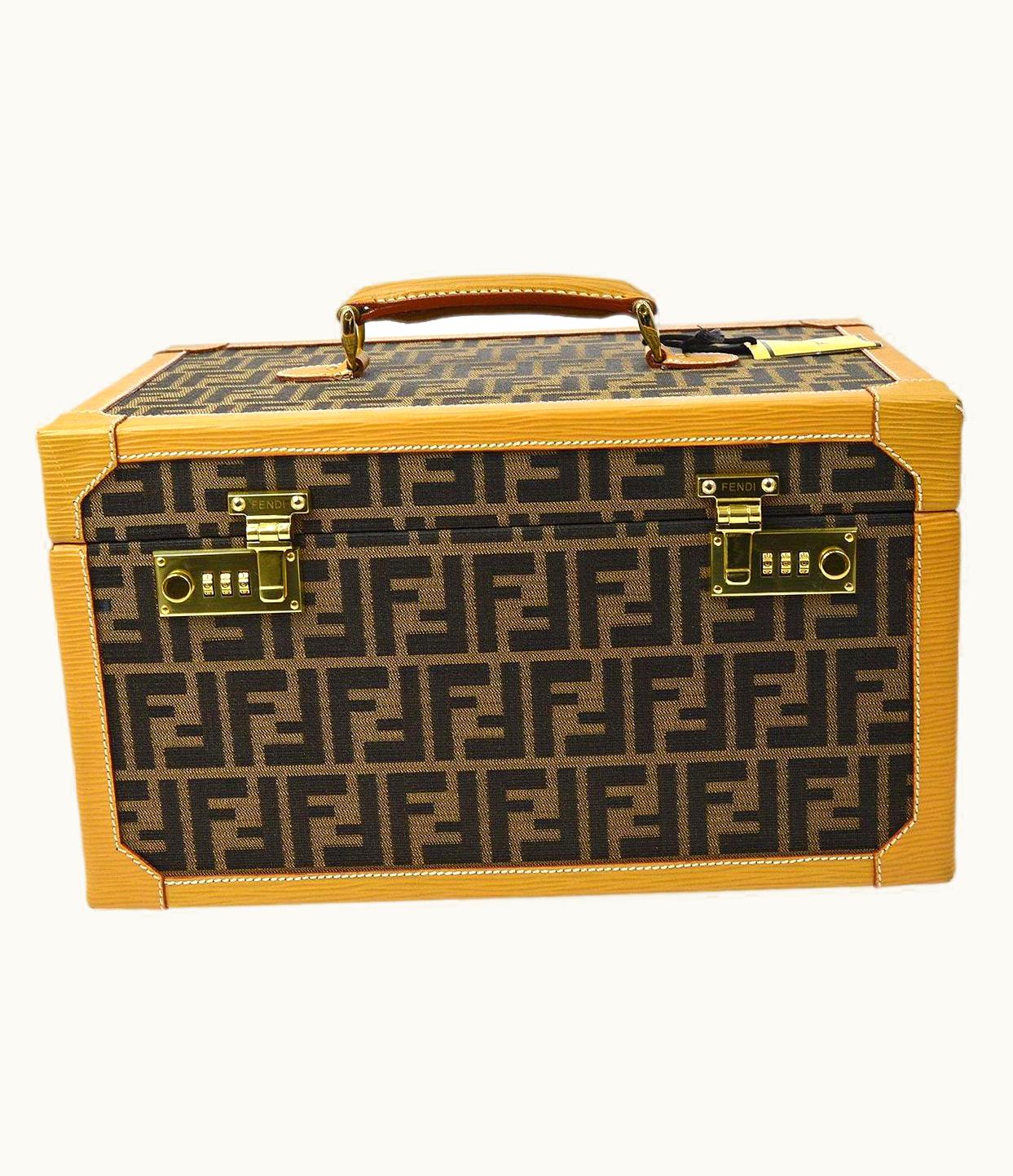 Fendi Fendi Zucca Logo Brown Cognac Travel Cosmetic Vanity Trunk Case