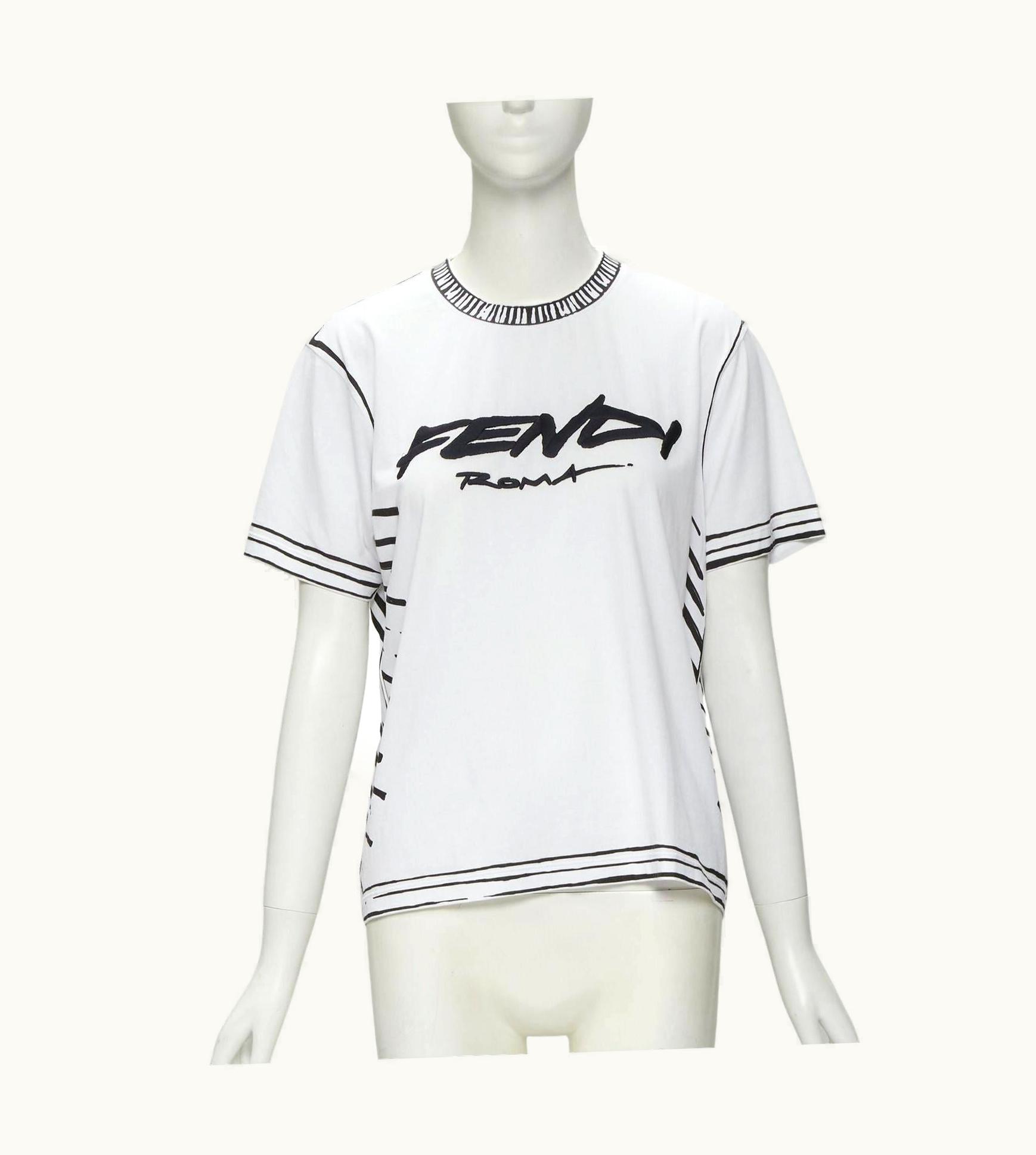 Fendi Fendi 2022 Joshua VIdes White Cotton Illustration Print Logo Embroidery Tshirt