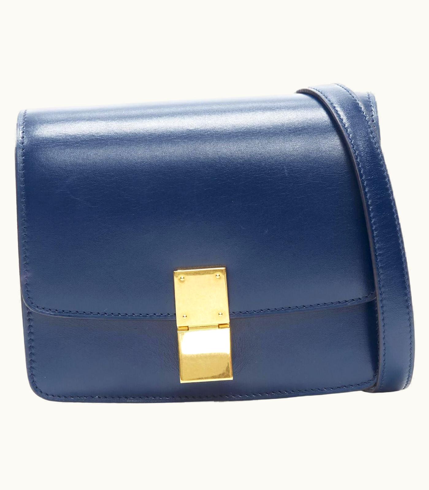 Celine Celine Mini Classic Box Blue Smooth Lambskin Crossbody Flap Bag