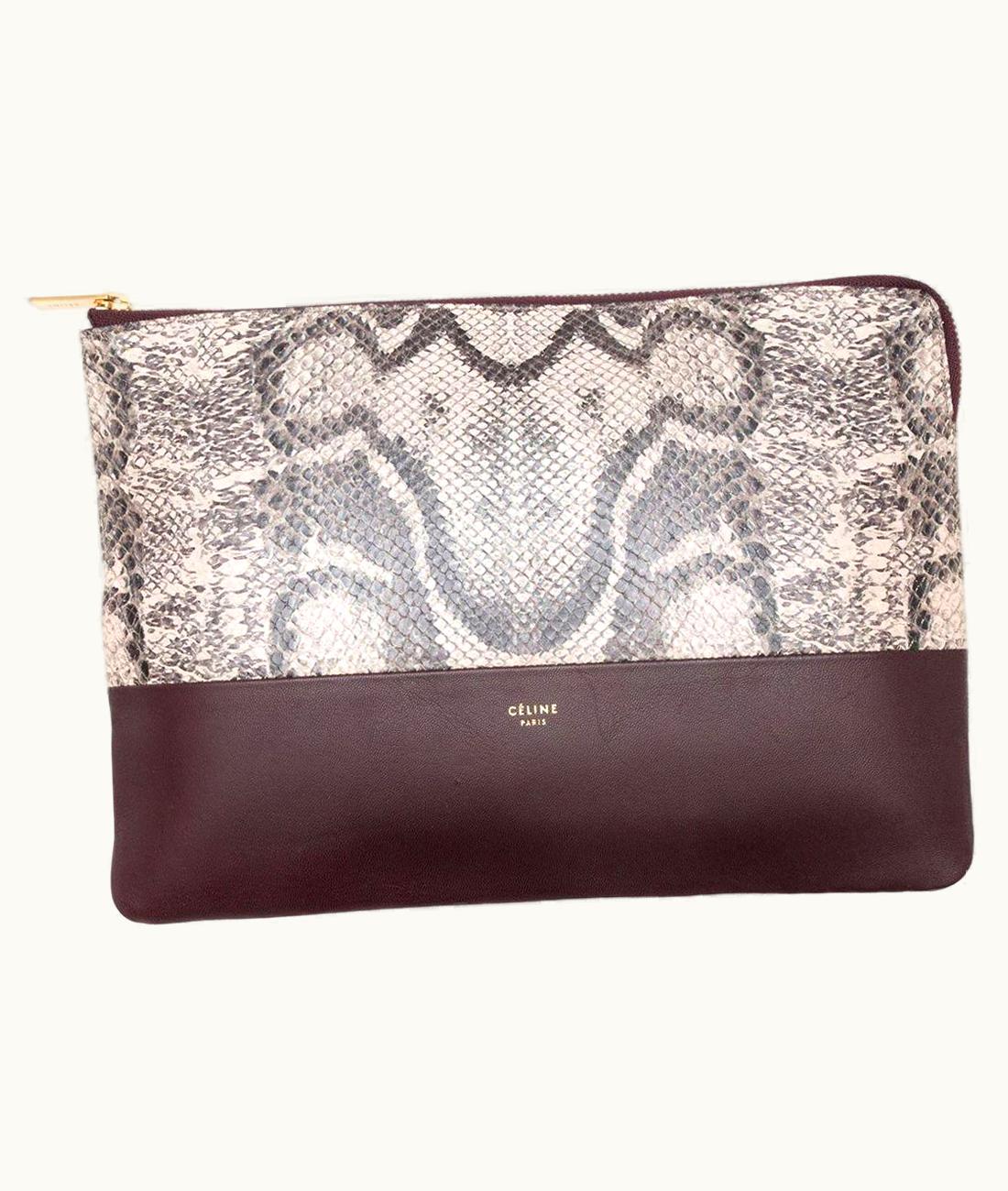 Celine Celine Beige & Brown Embossed Leather Clutch