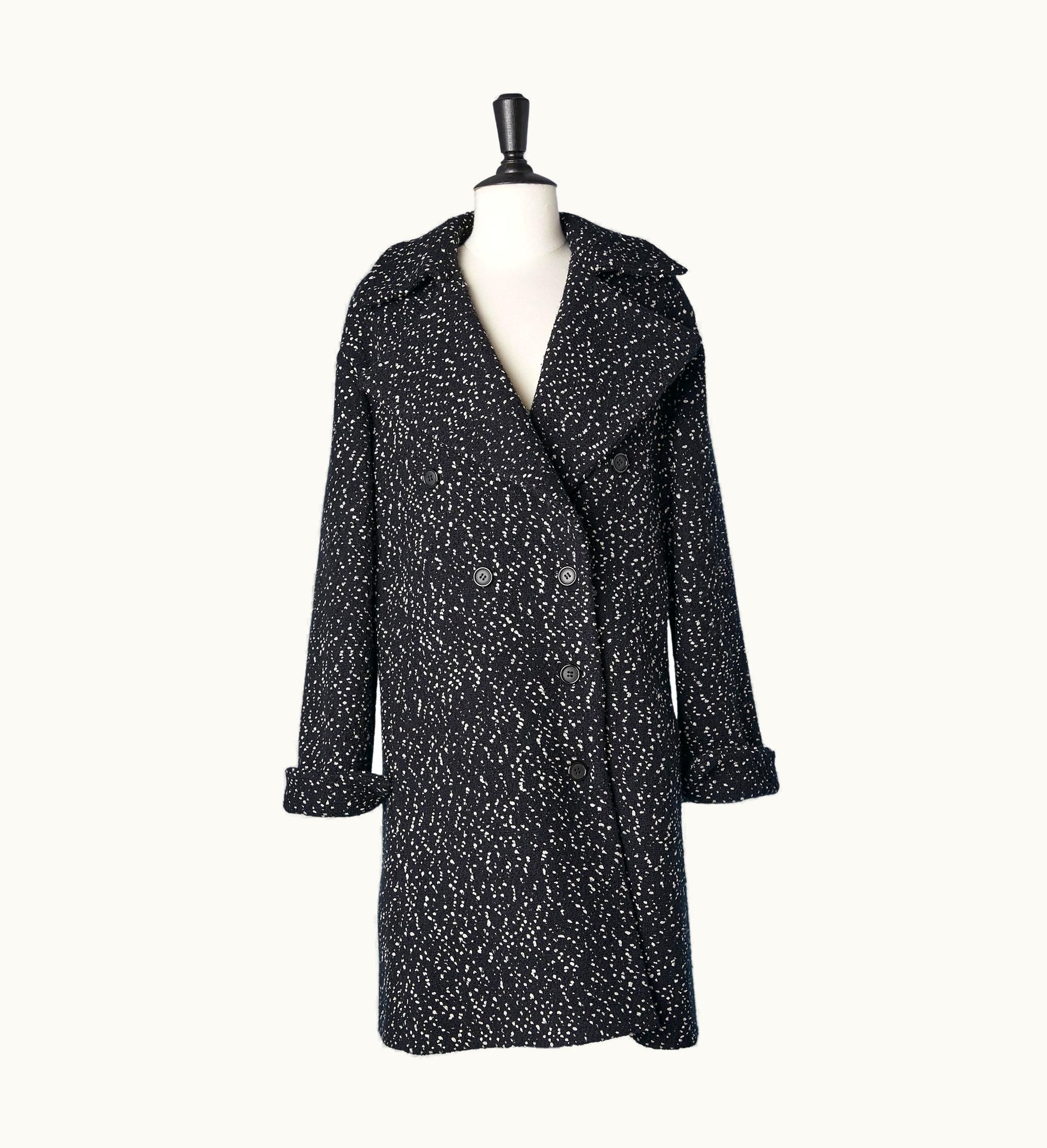 Celine Double-breasted Wool Coat Black Speckled White Céline Circa 2000
