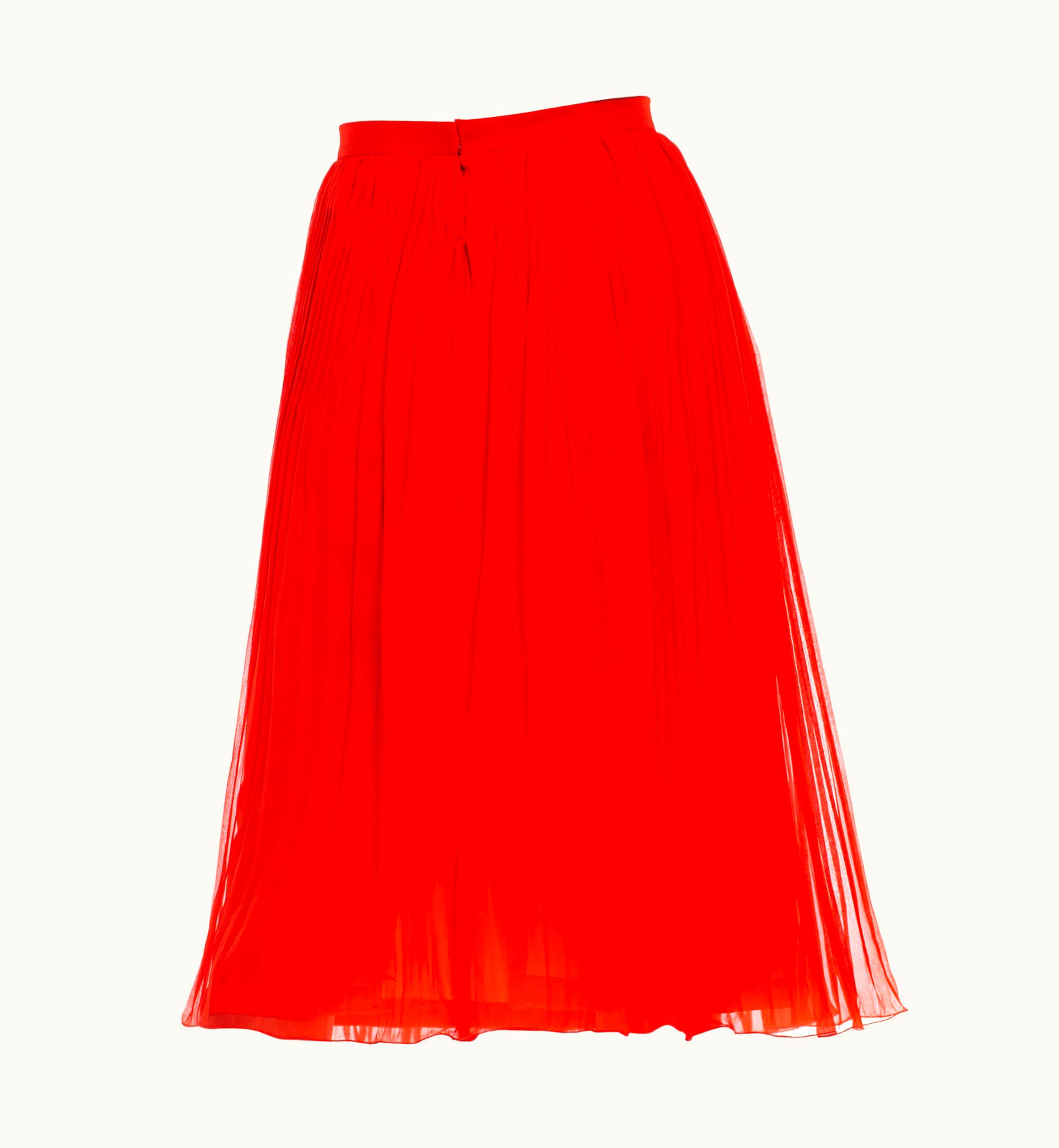 Celine 1970s Celine Persimmon Silk Chiffon Micro Pleated Skirt