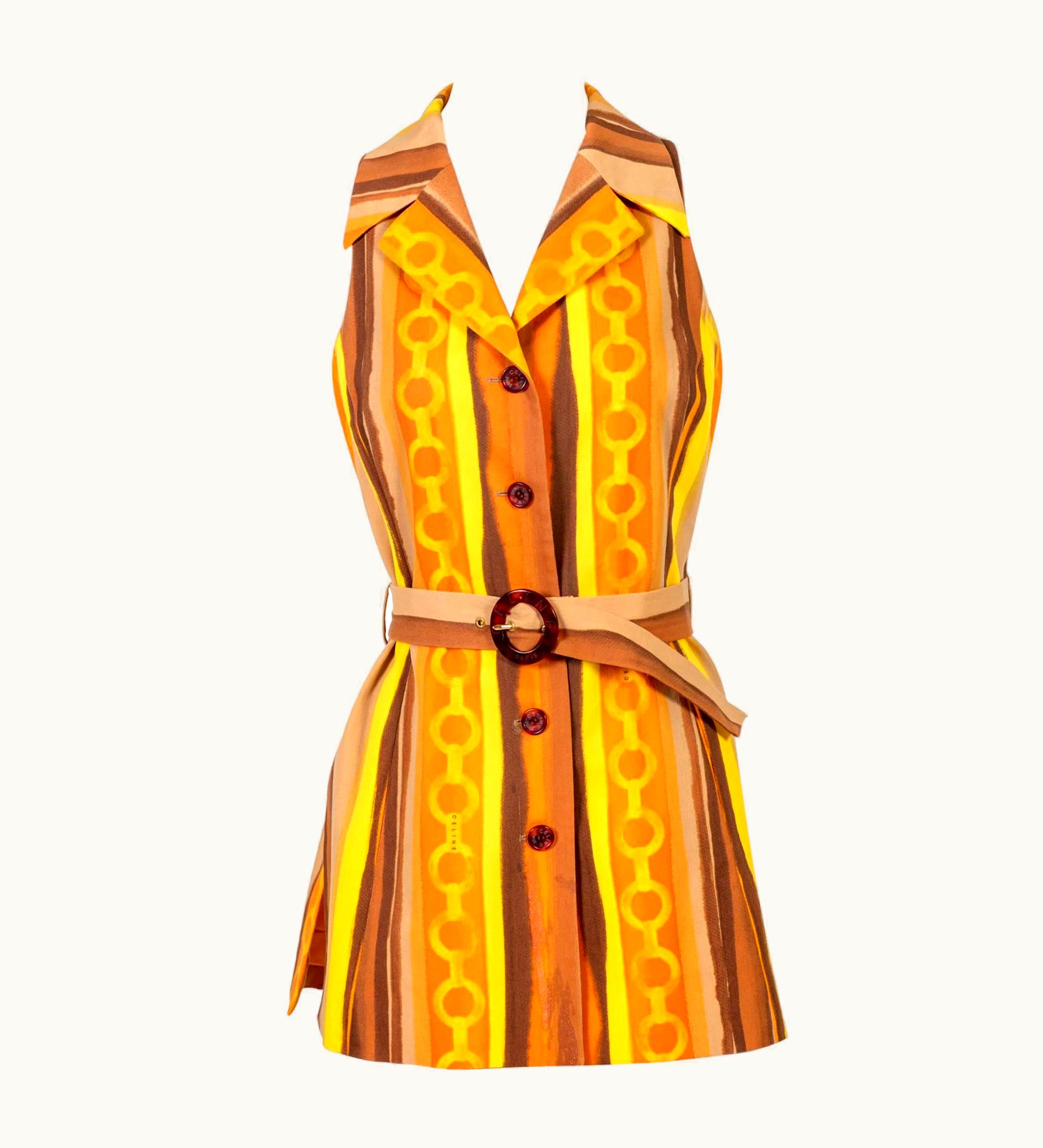 Celine Celine Vintage Mod Stripe Print Belted Tunic Vest