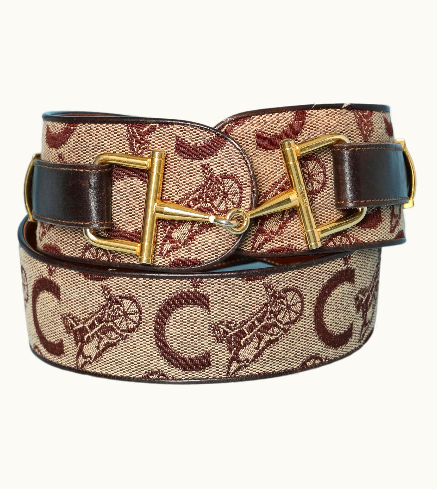 Celine Monogram Branded Belt With Metal Bit In Cotton And Leather Céline
