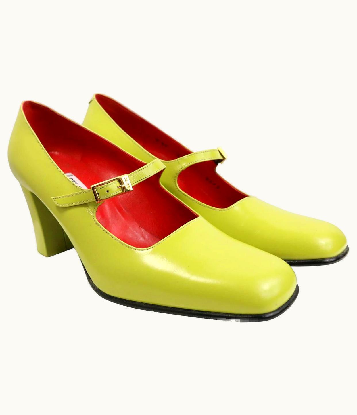 Celine Celine Green Leather Mary Jane Shoes