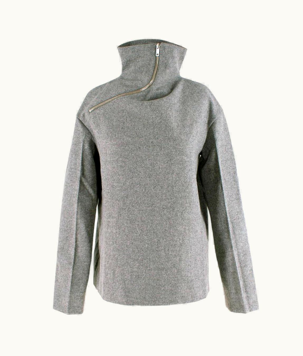 Celine Celine Grey Melange Merino Wool Felt Zip Jumper - Us