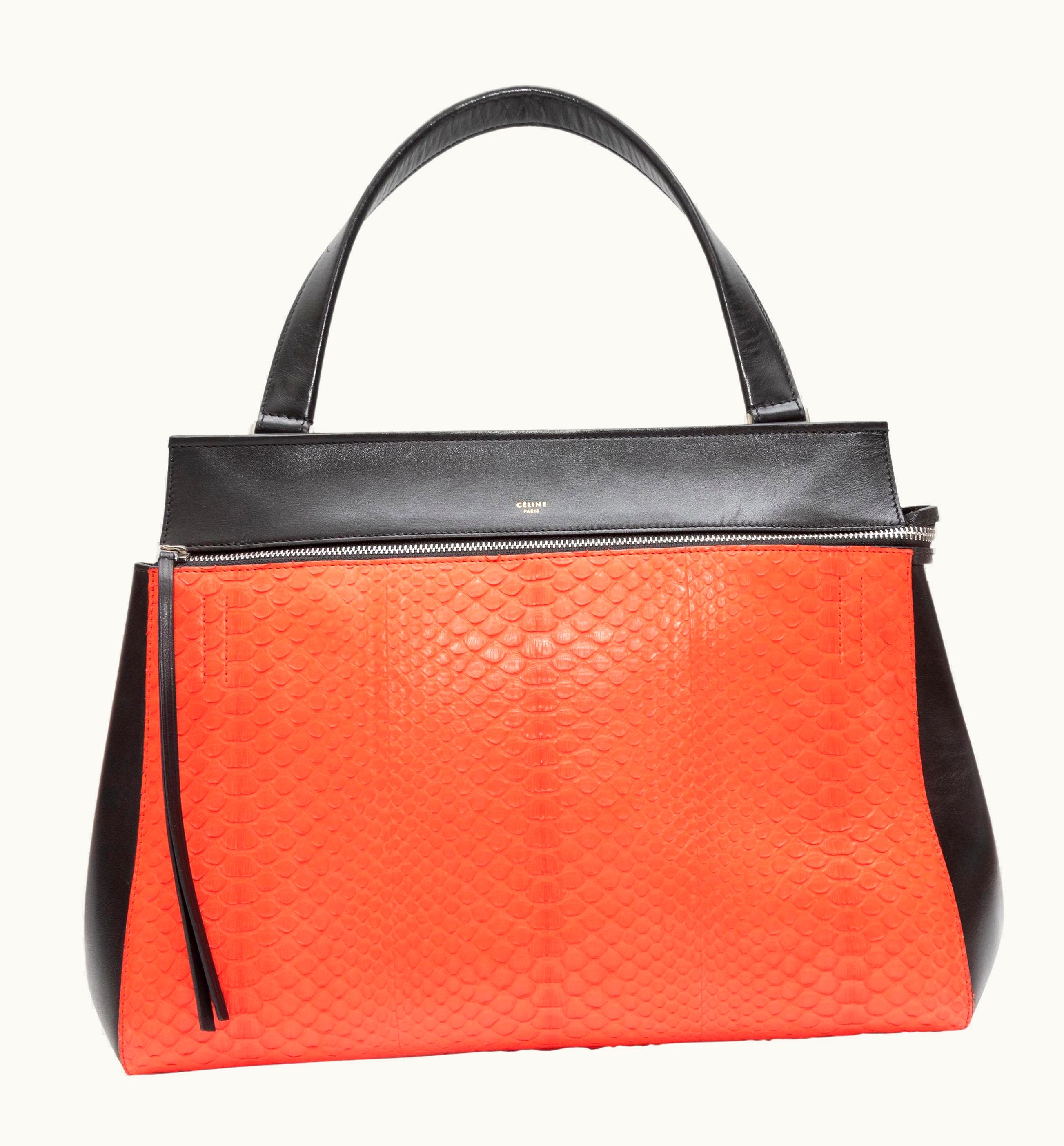 Celine Celine Black & Orange Leather & Python Edge Handbag