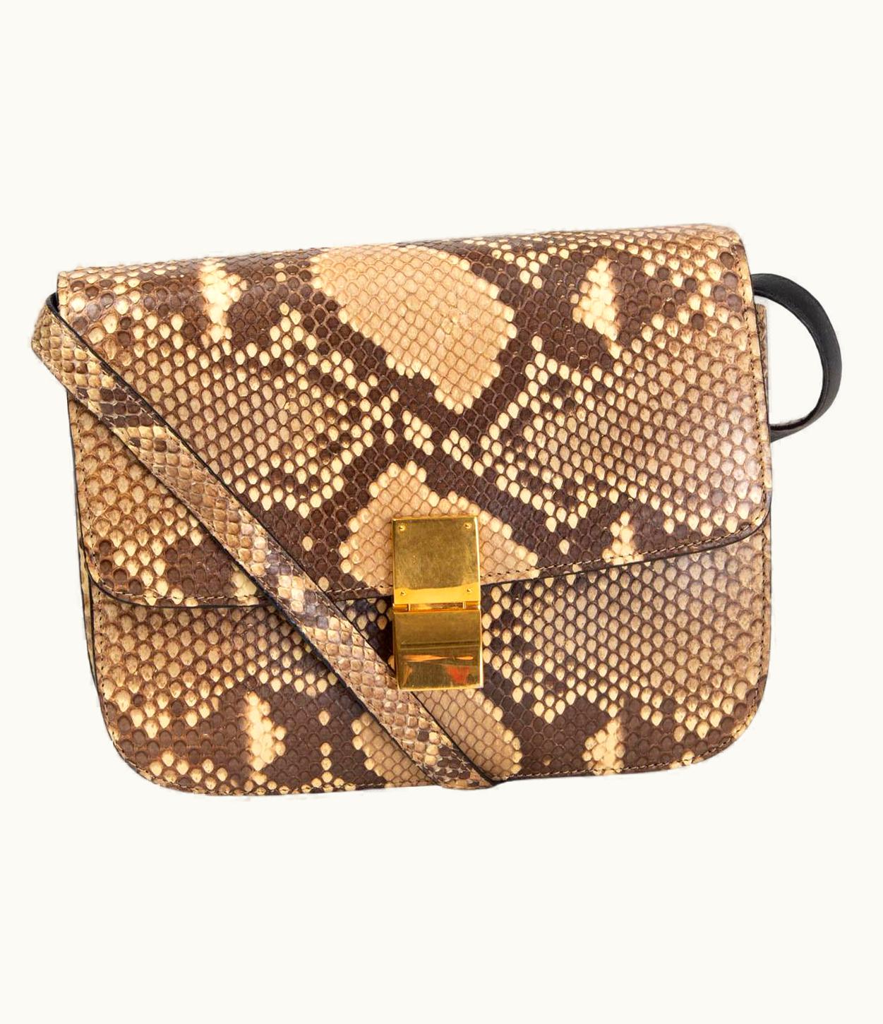 Celine Celine Beige Python Classic Medium Shoulder Bag