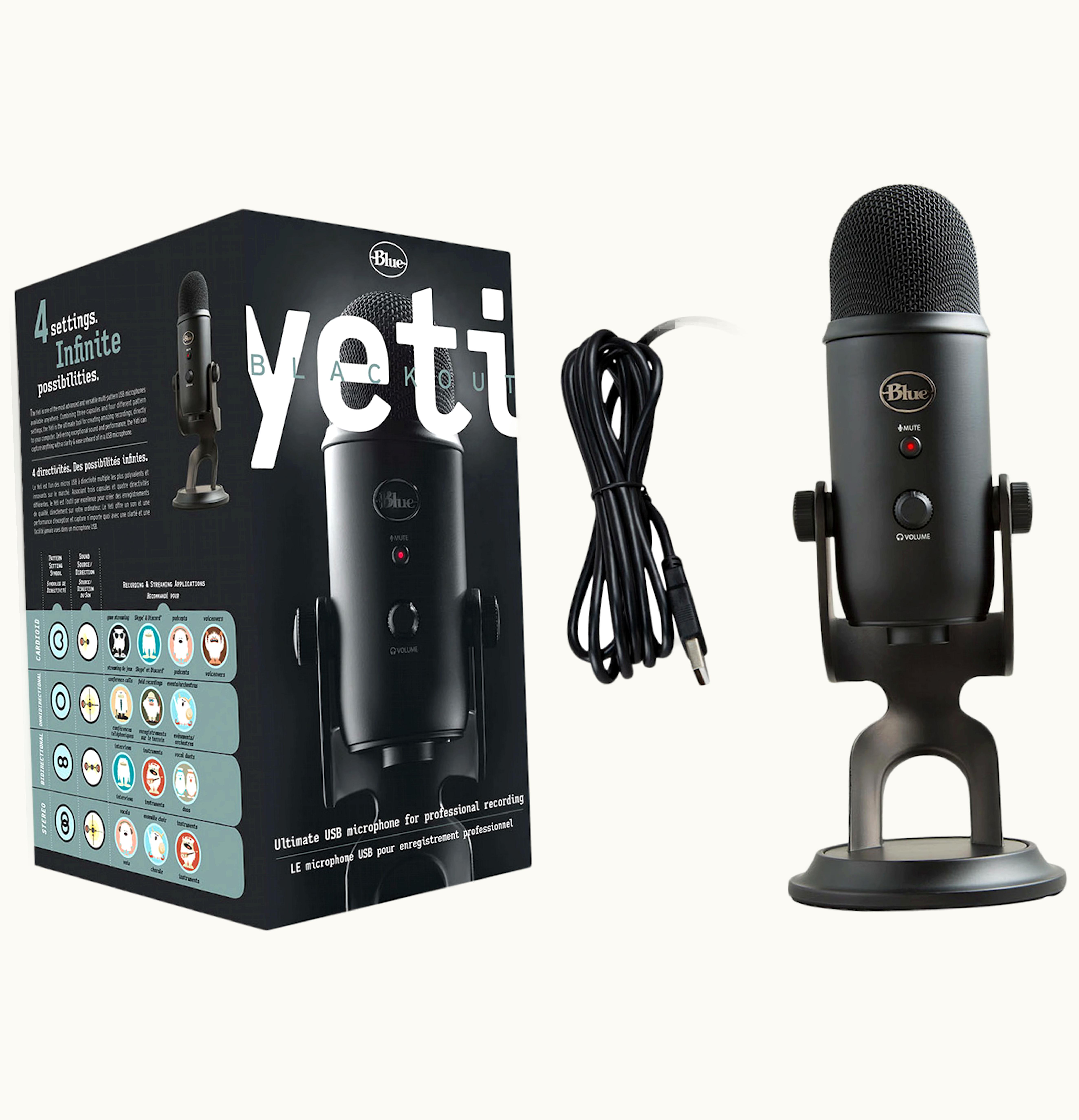 Blue Blue Yeti Professional Multi Pattern USB Condenser Microphone 988 000100 Blackout
