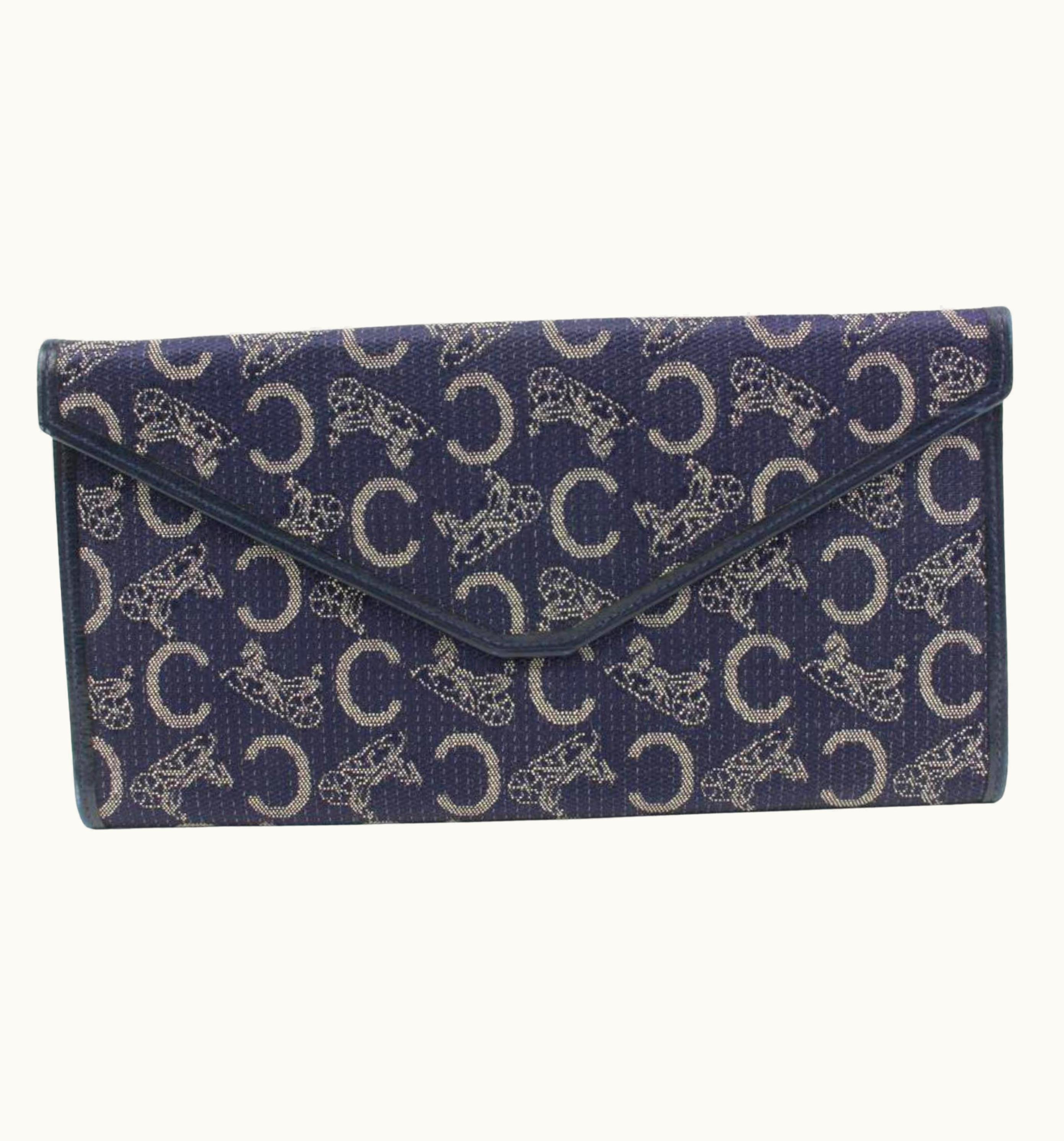 Celine Céline Navy C Monogram Logo Flap Wallet45ce13