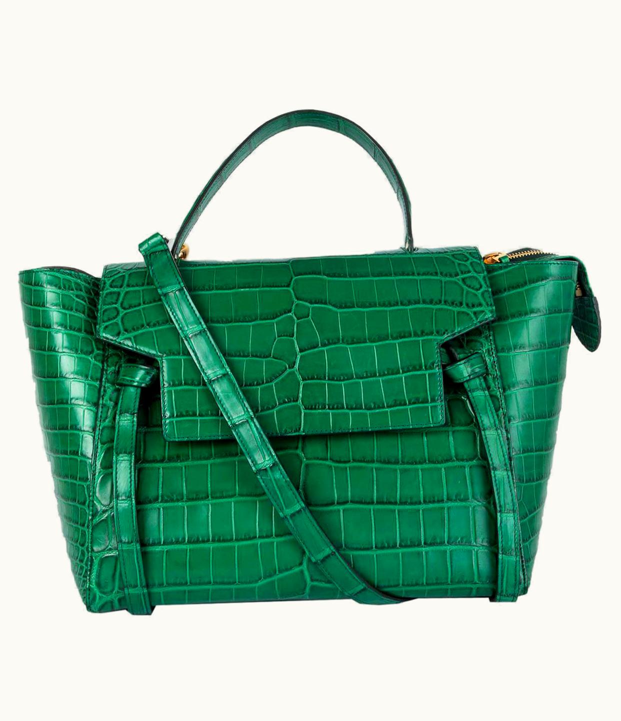 Celine Celine Emerald Green Crocodile Mini Belt Shoulder Bag