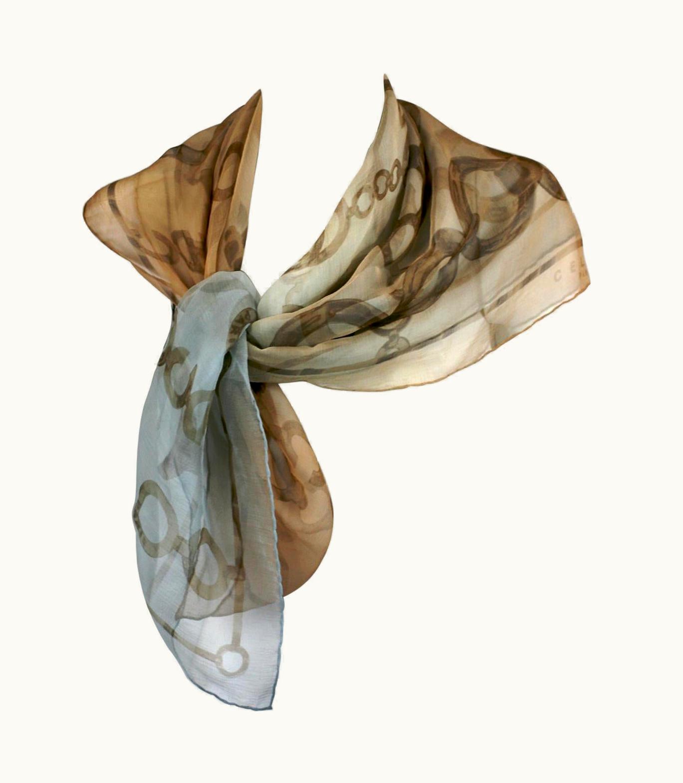 Celine Celine Silk Chiffon 2 Tone Logo Chain Scarf