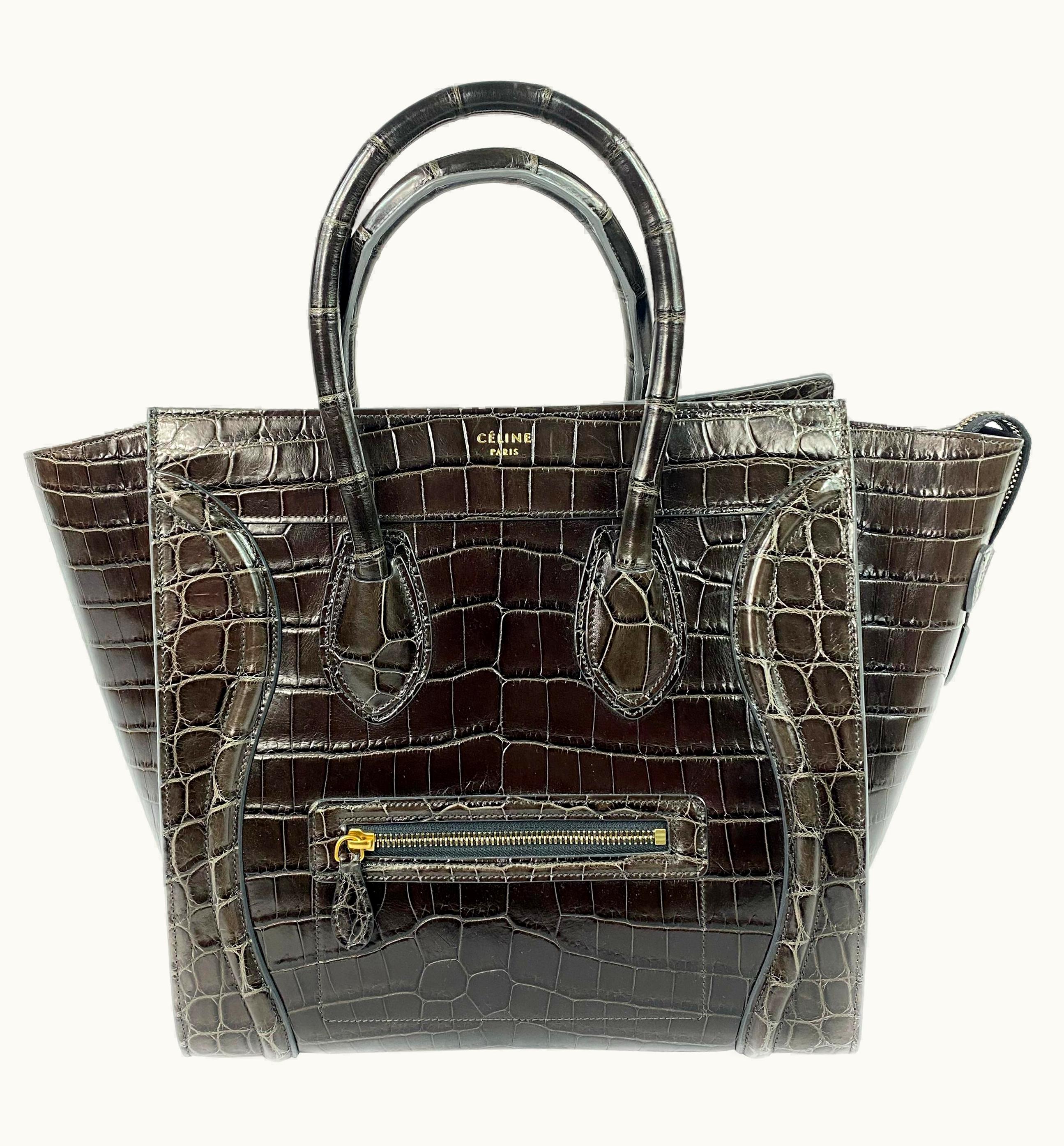 Celine Celine Brown Crocodile Medium Phantom Luggage Tote Bag