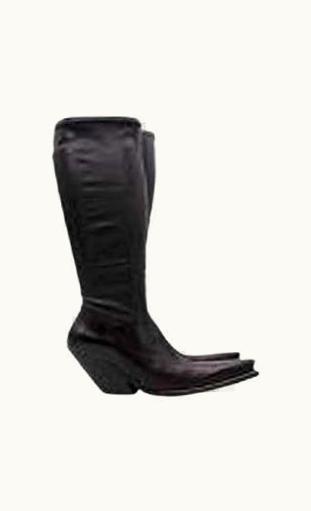 Celine Celine Black Stretch Leather Western Heeled Long Boots