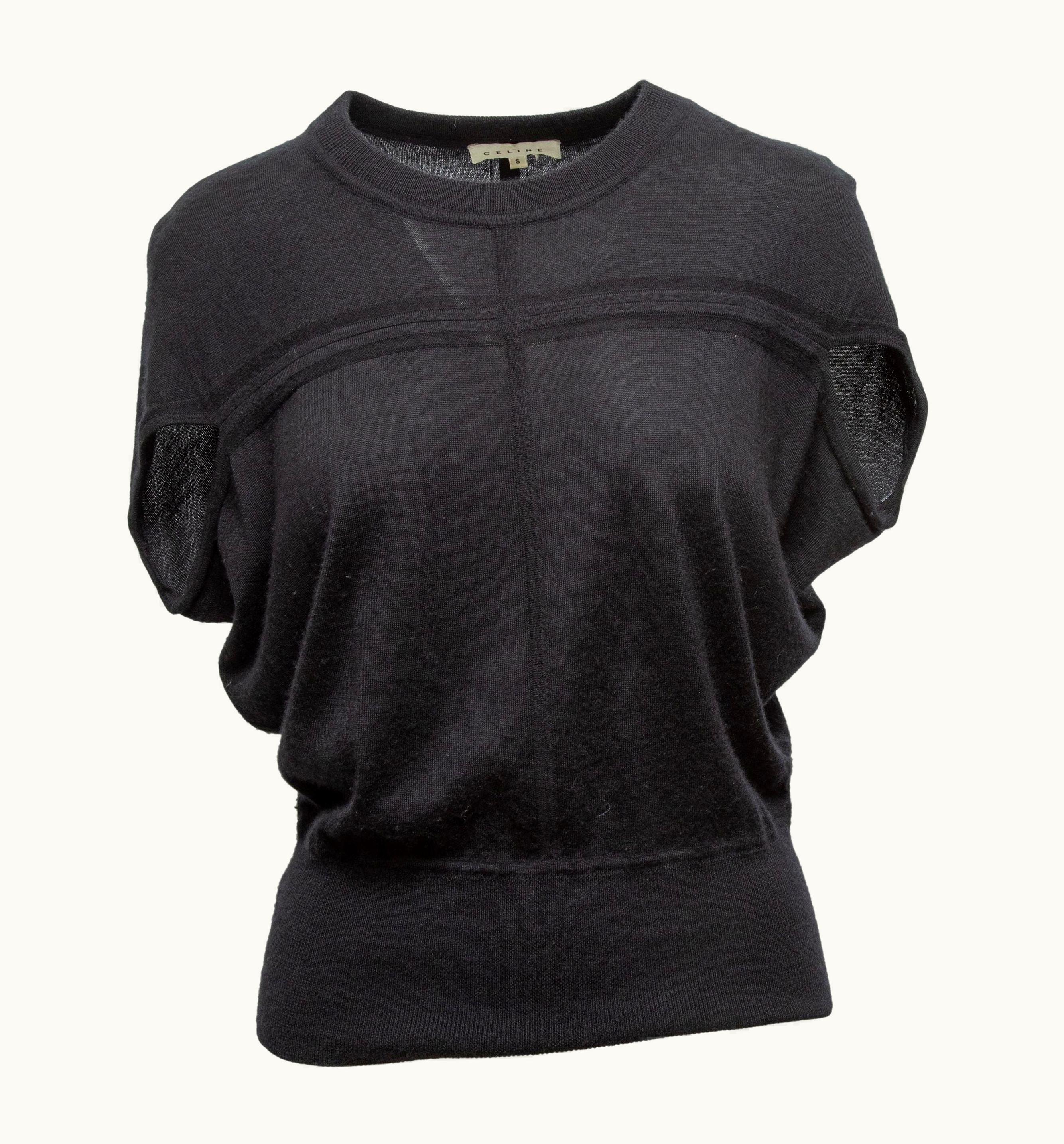 Celine Black Cashmere & Silk-Blend Short Sleeve Top