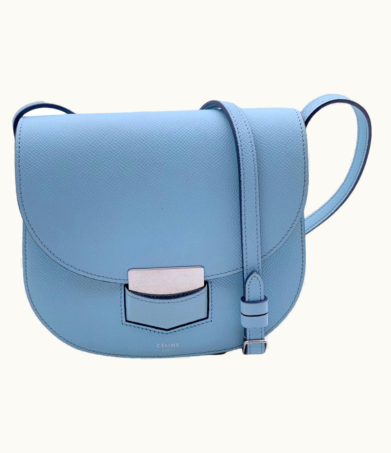 Celine Light Blue Leather Small Trotteur Crossbody Bag