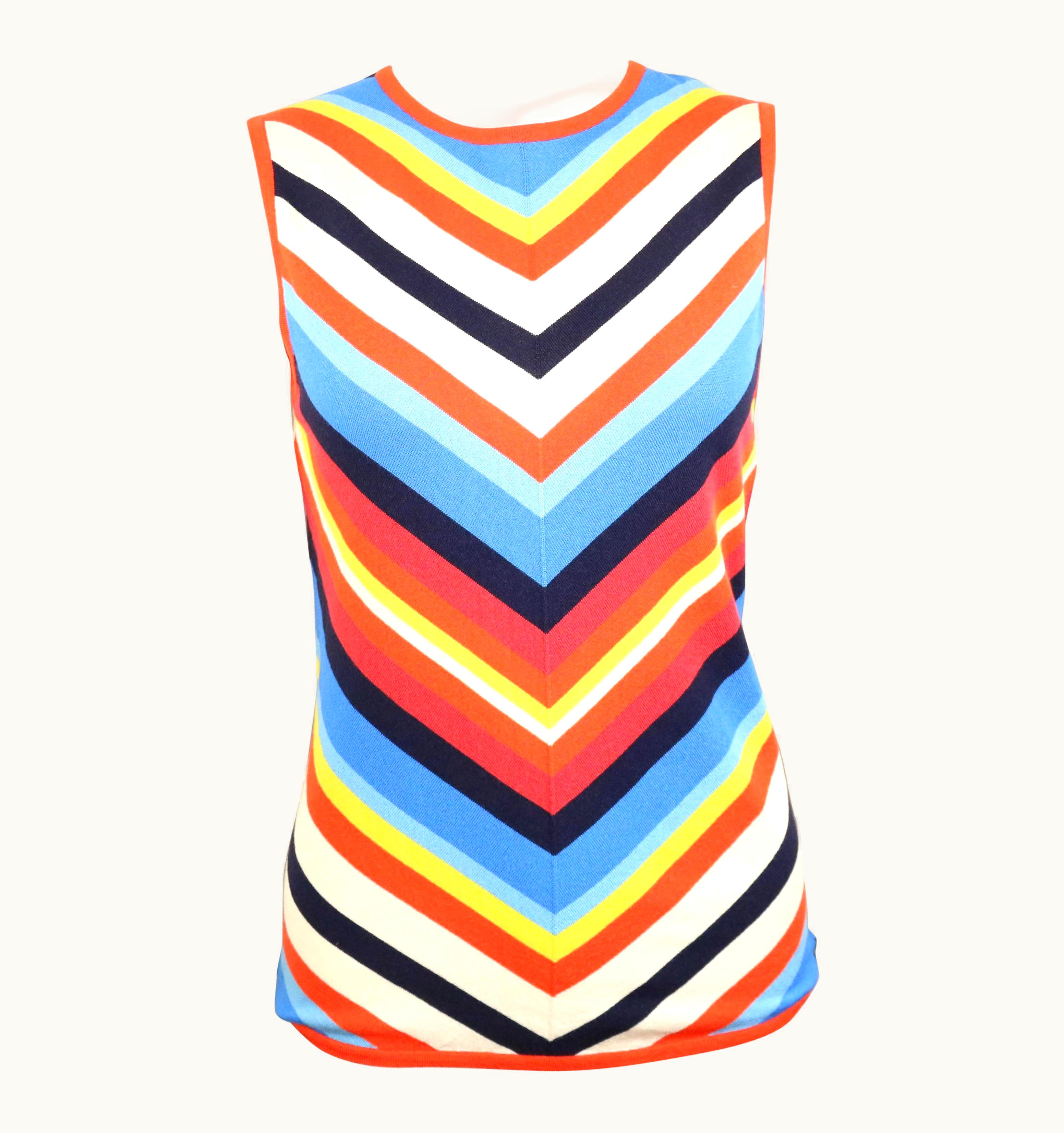 Celine Celine Silk Colour Blocked Chevron Pattern Sleeveless Top
