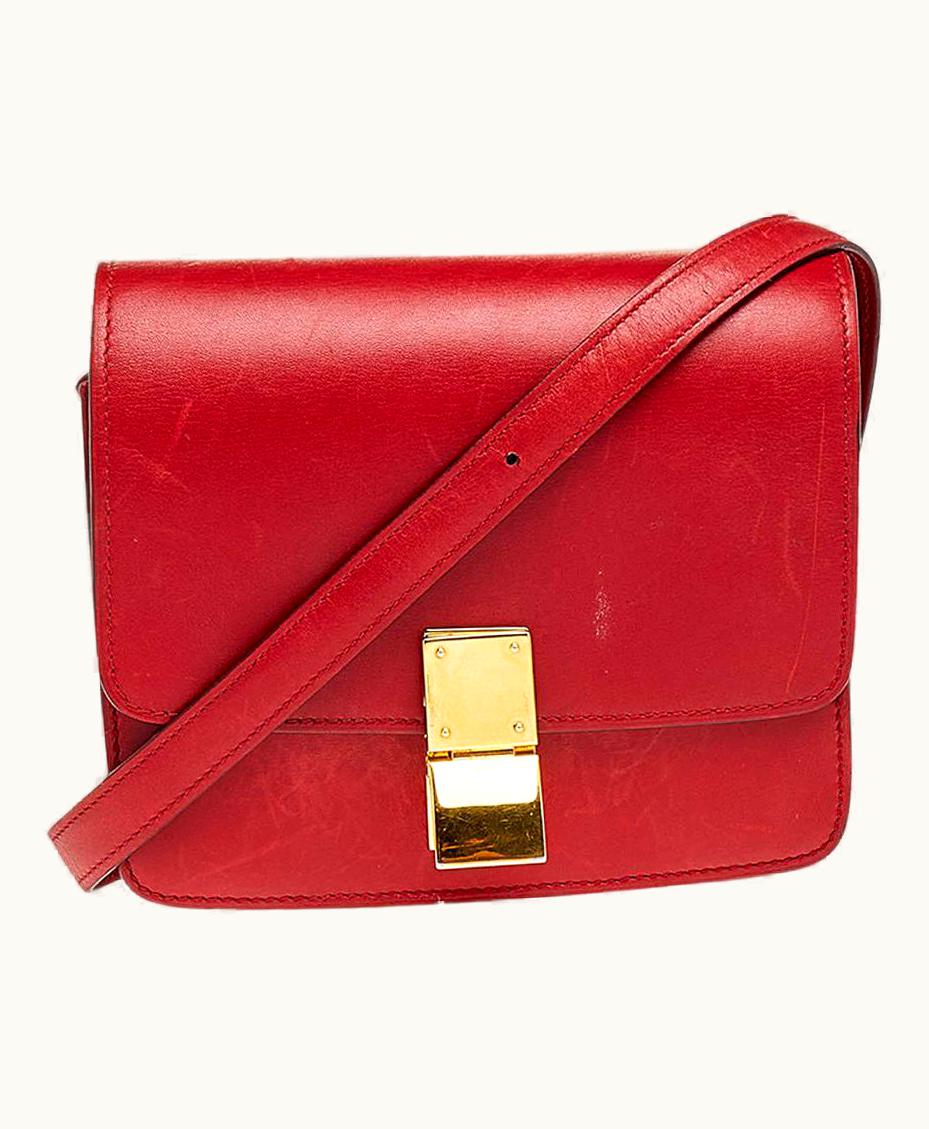 Celine Celine Red Leather Small Classic Box Flap Bag