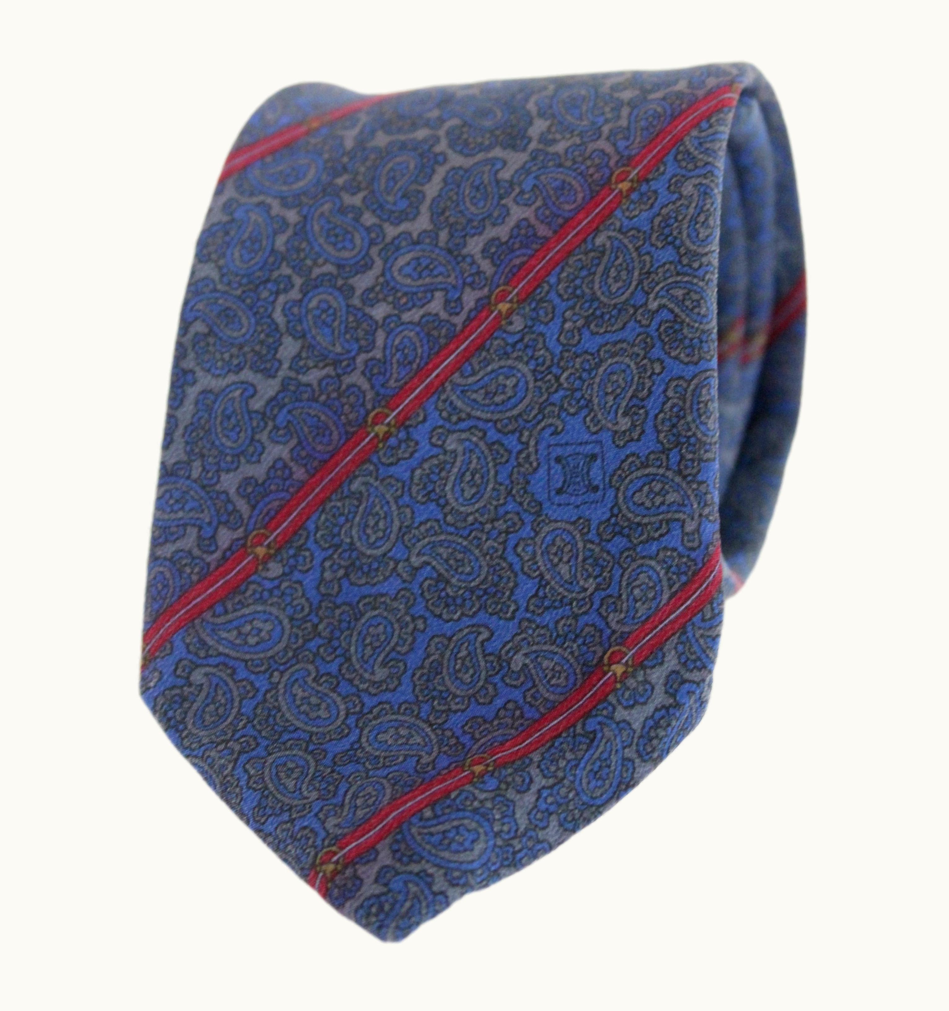Celine Celine Blue Red Silk Paisley Regimental Classic Tie