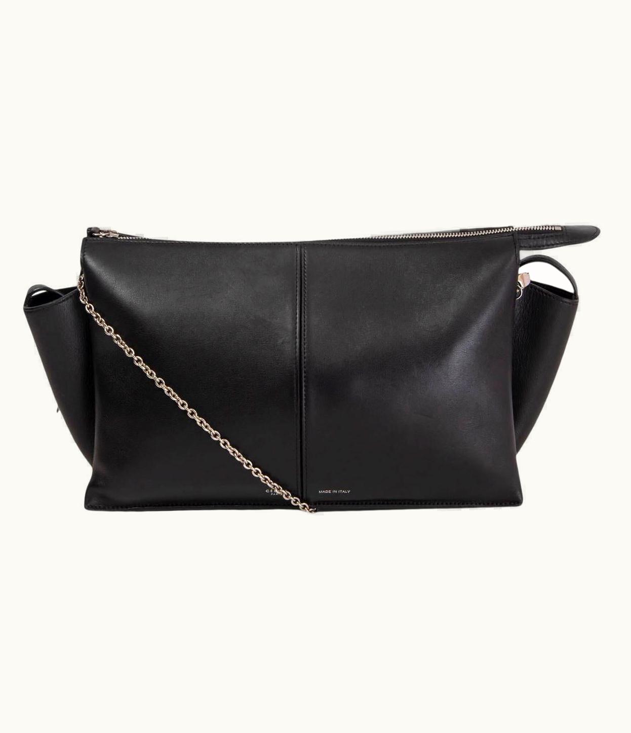 Celine Celine Black Leather Trifold Clutch On Chain Bag