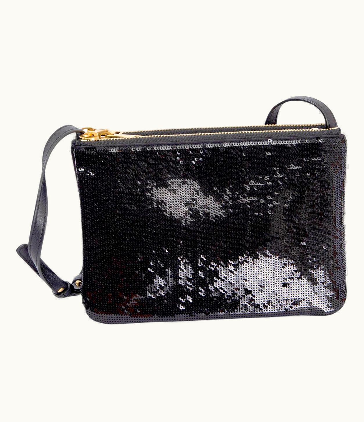 Celine Celine Black Sequin Embellished Trio Small Crossbody Bag