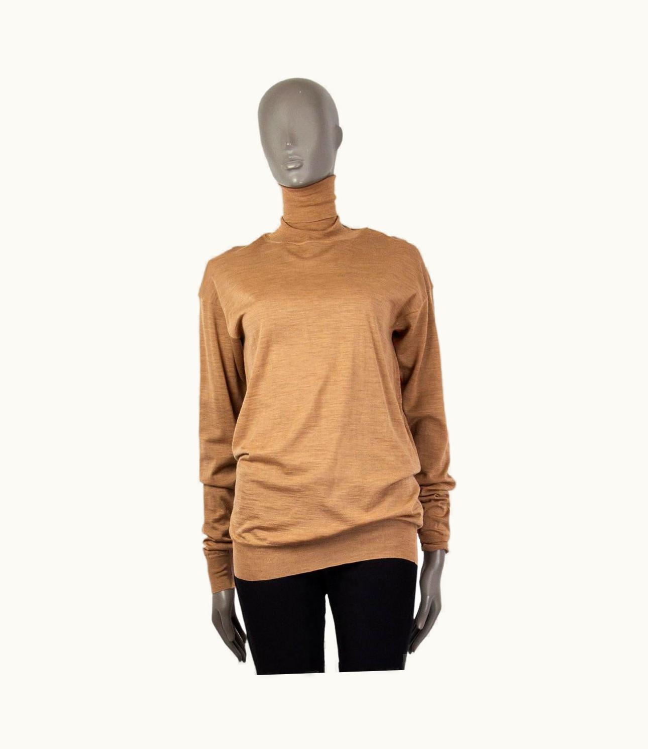 Celine Beige Wool Red Stitching Turtleneck Sweater