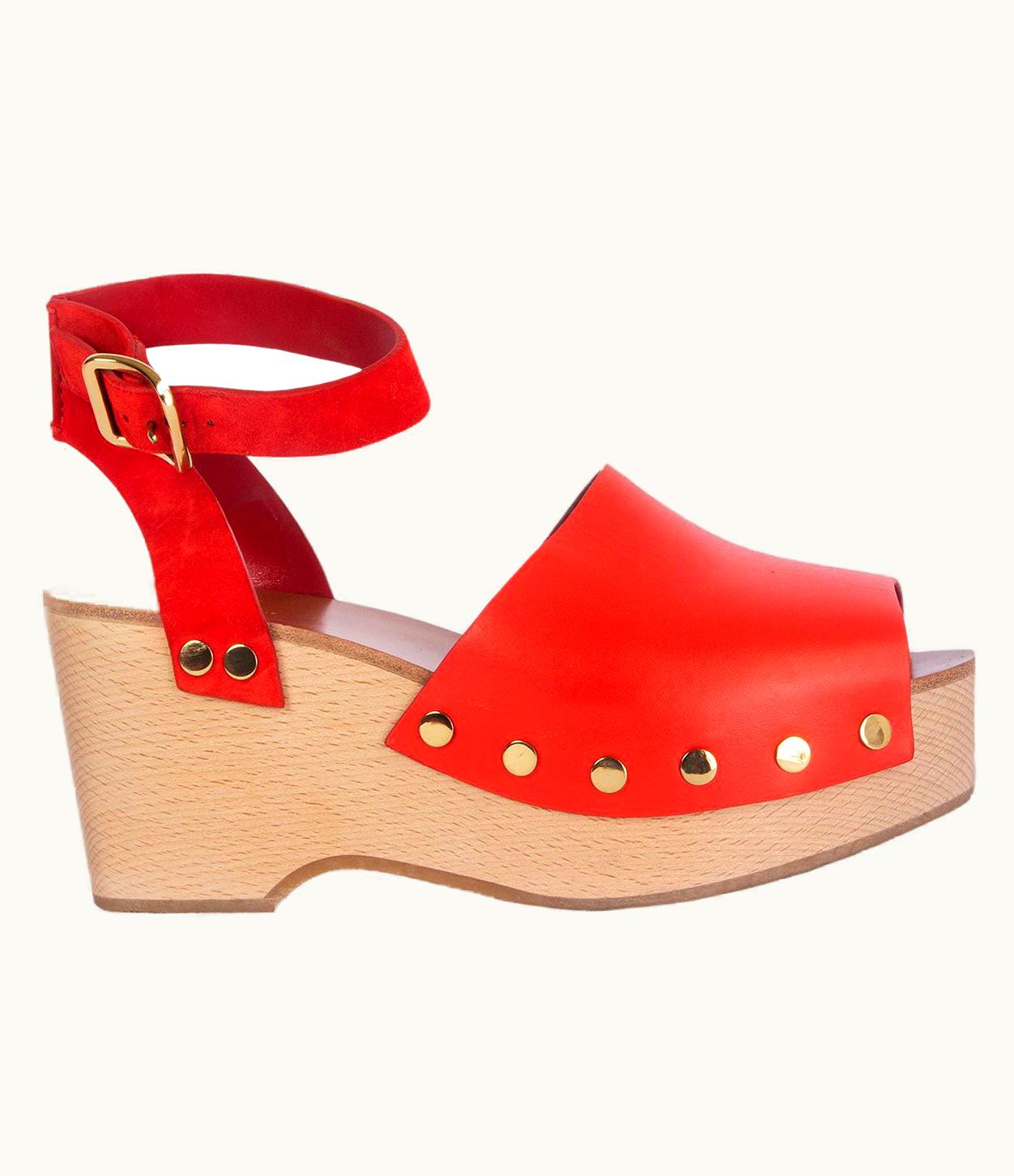 Celine Red Leather Studded Clog Sandals Shoes