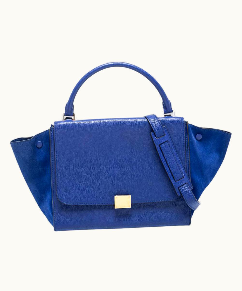 Celine Blue Leather And Suede Medium Trapeze Bag