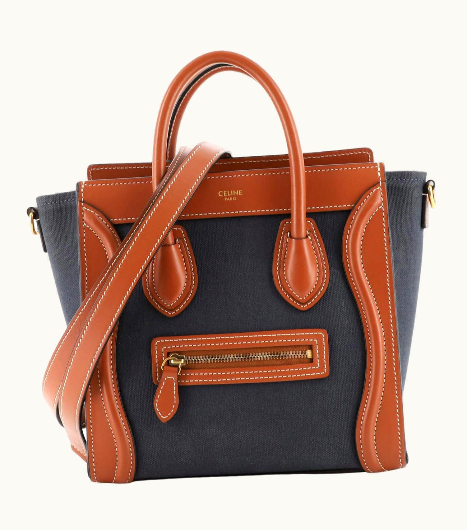 Celine Bicolor Luggage Bag Canvas And Leather Nano