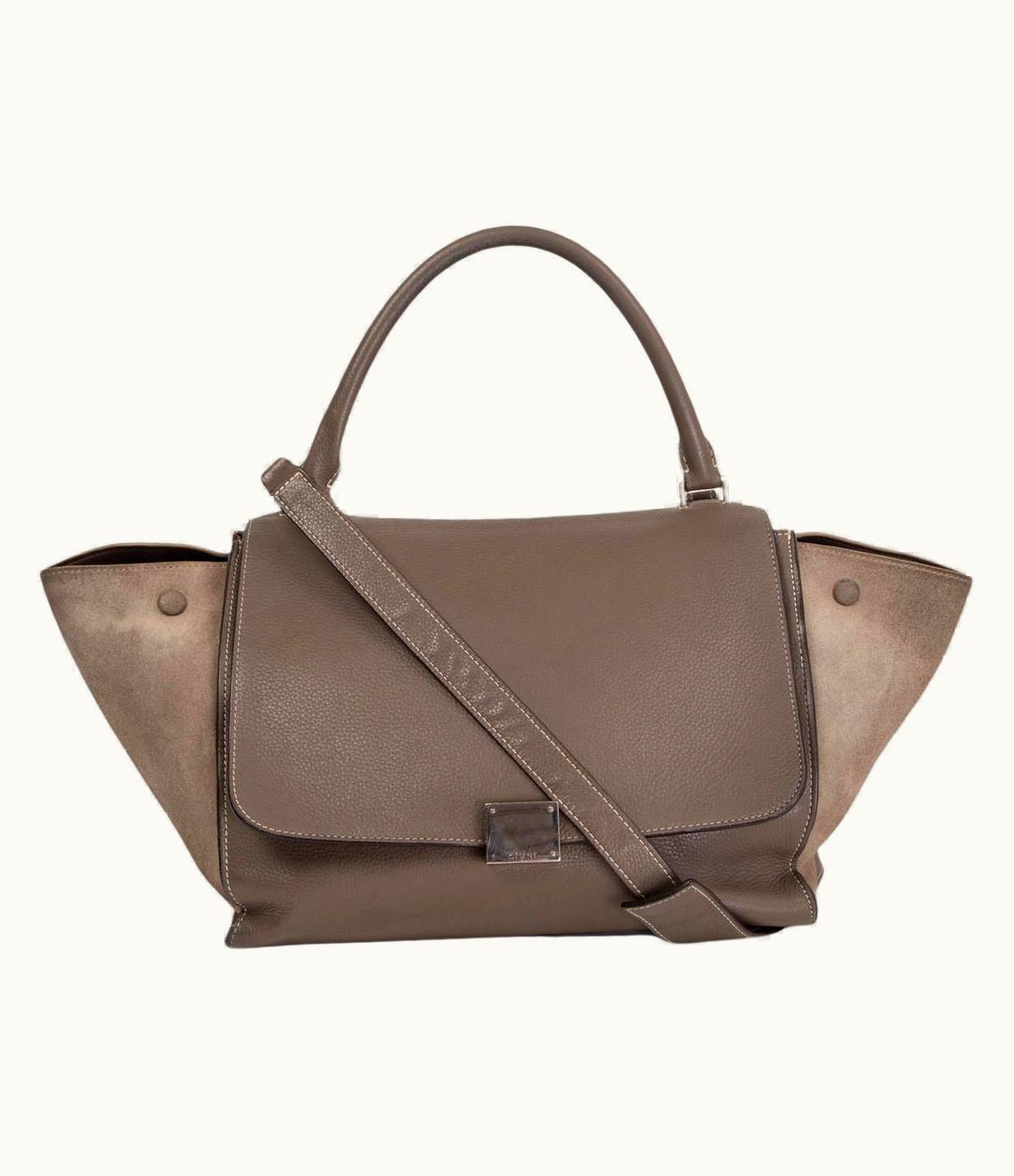 Celine Taupe Leather & Suede Trapeze Medium Shoulder Bag