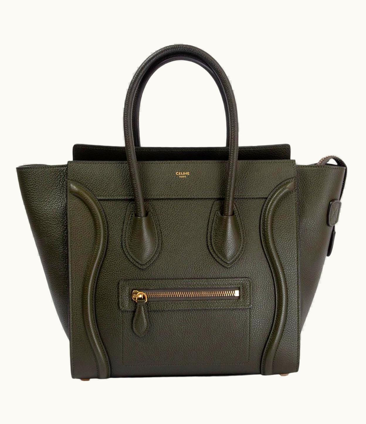 Celine Olive Green Grained Leather Micro Luggage Tote Bag