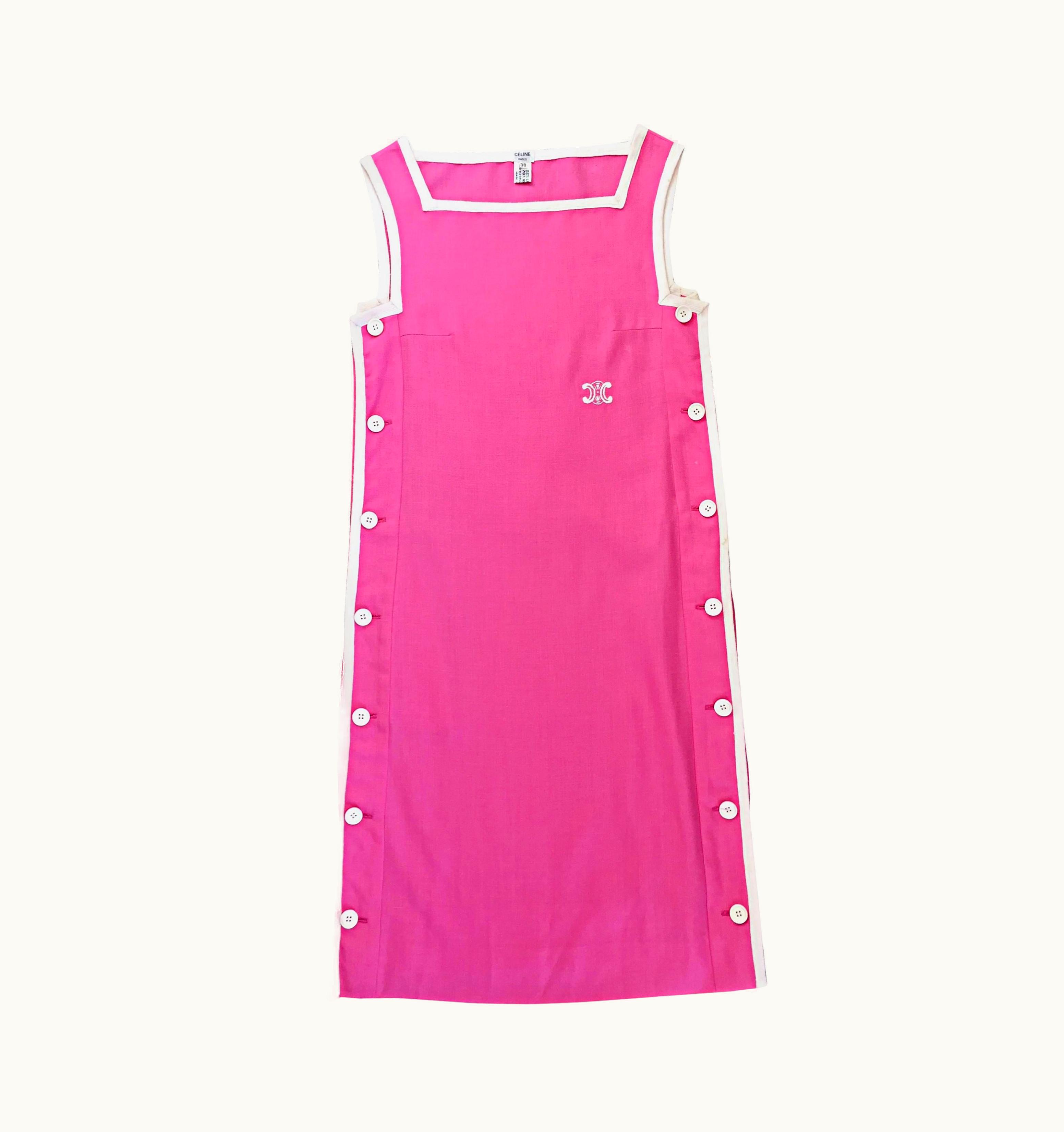 Celine 1960s Celine Bubble Gum Pink + White Vintage 60s Shift Dress