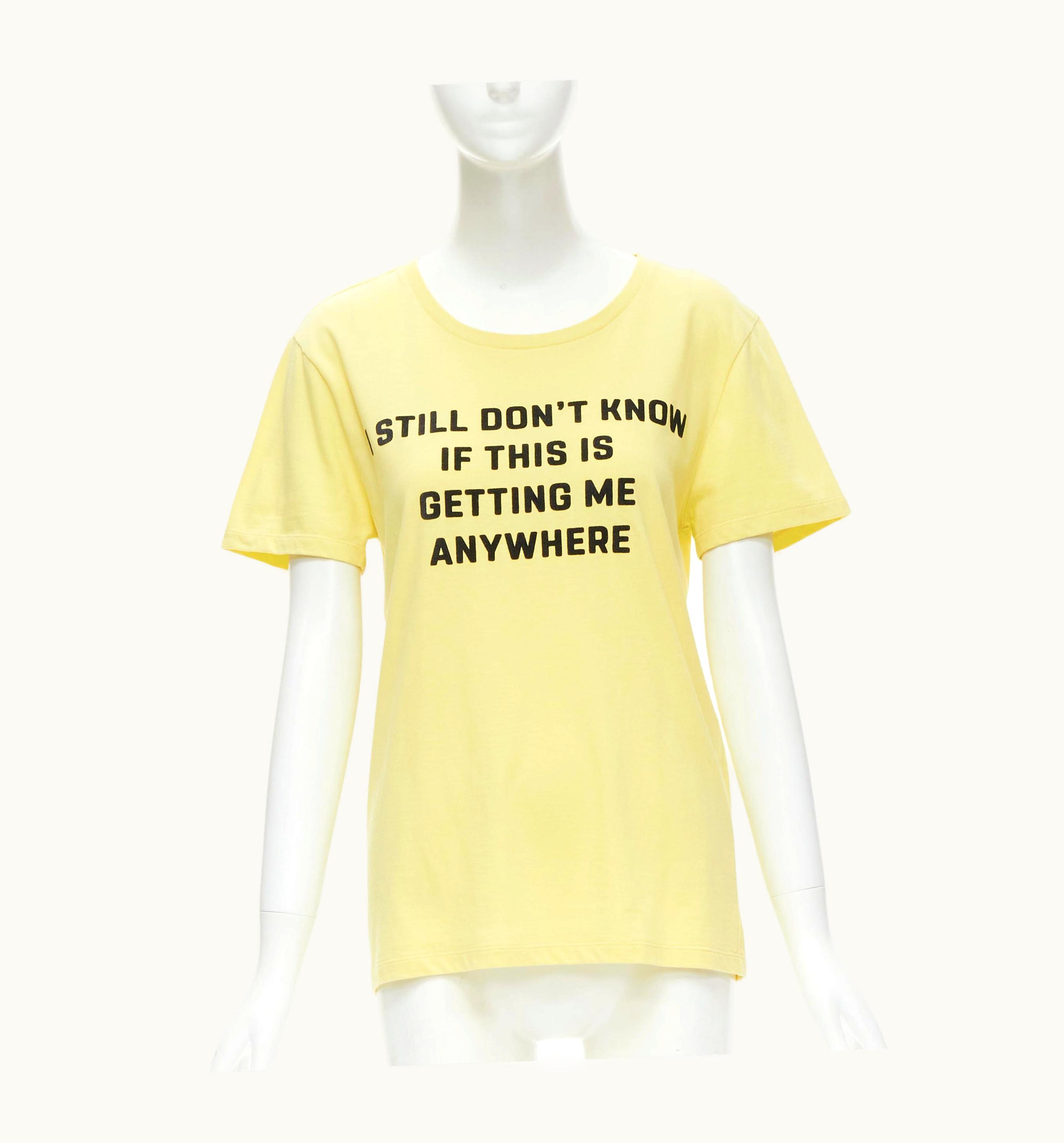 Celine Hedi Slimane Yellow Cotton Slogan Print Tshirt