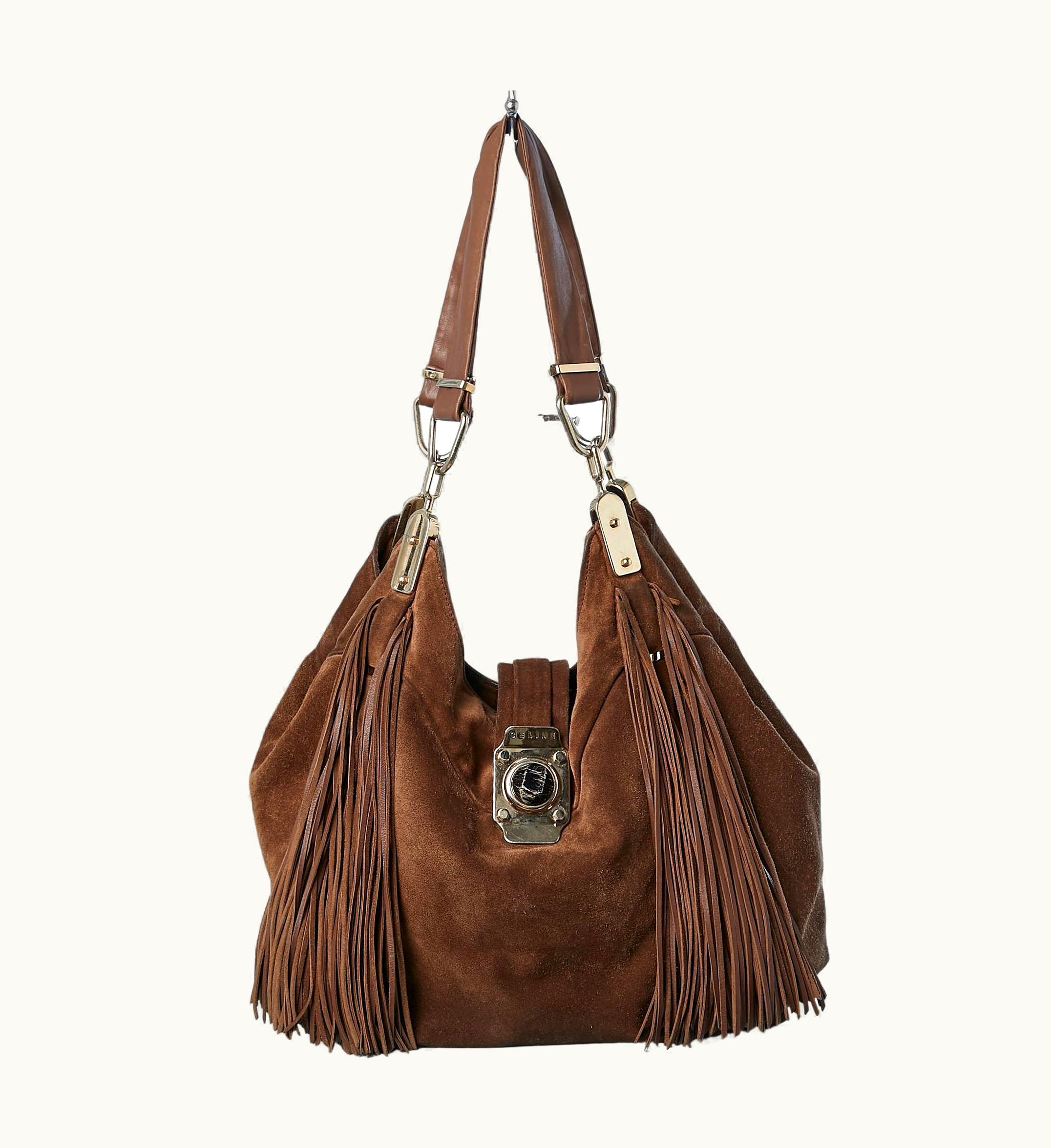 Celine Brown Suede Shoulder Bag With Suede Fringes Céline