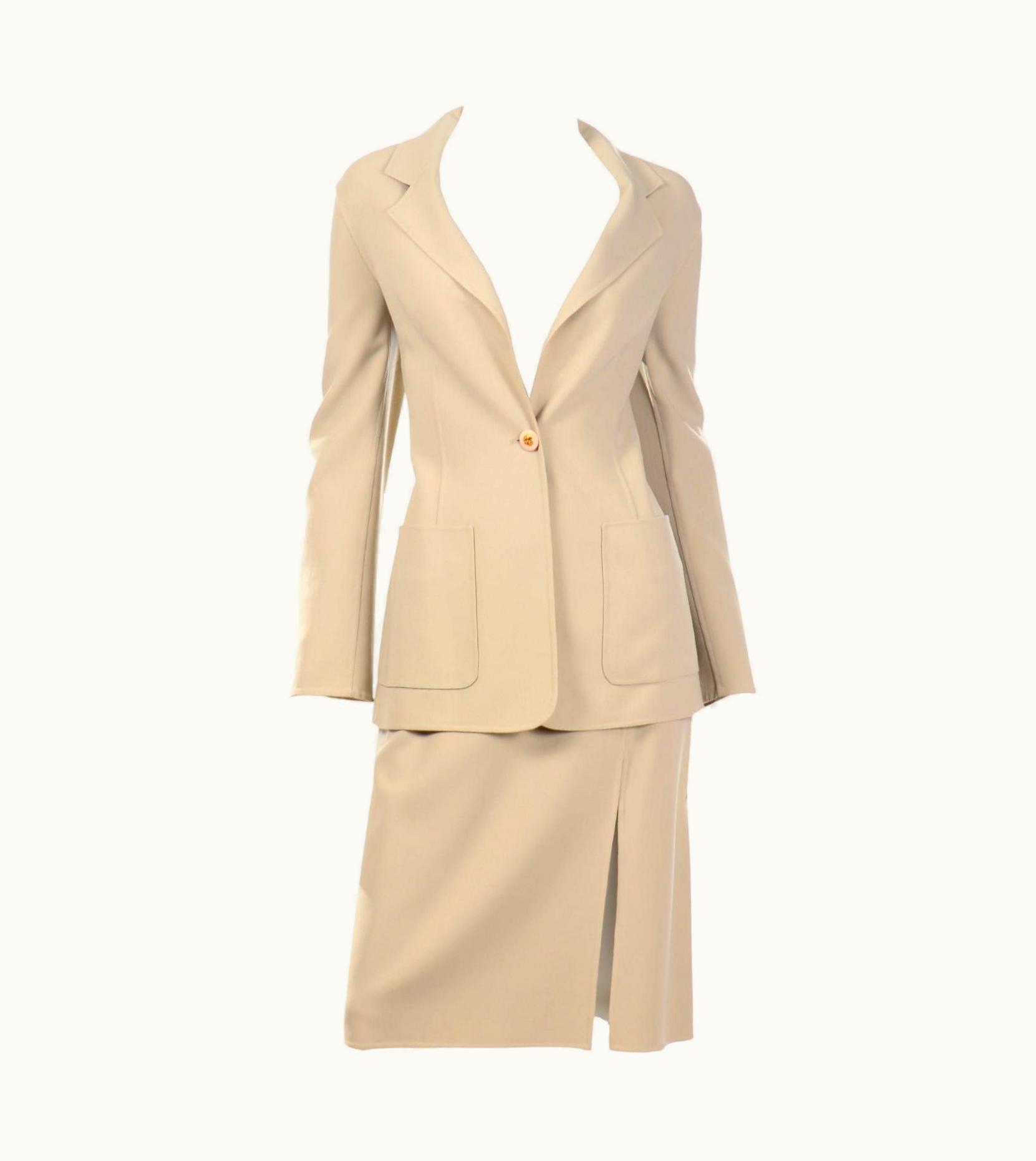 Celine Vintage Celine Monochromatic Sand Beige Jacket And Skirt Suit