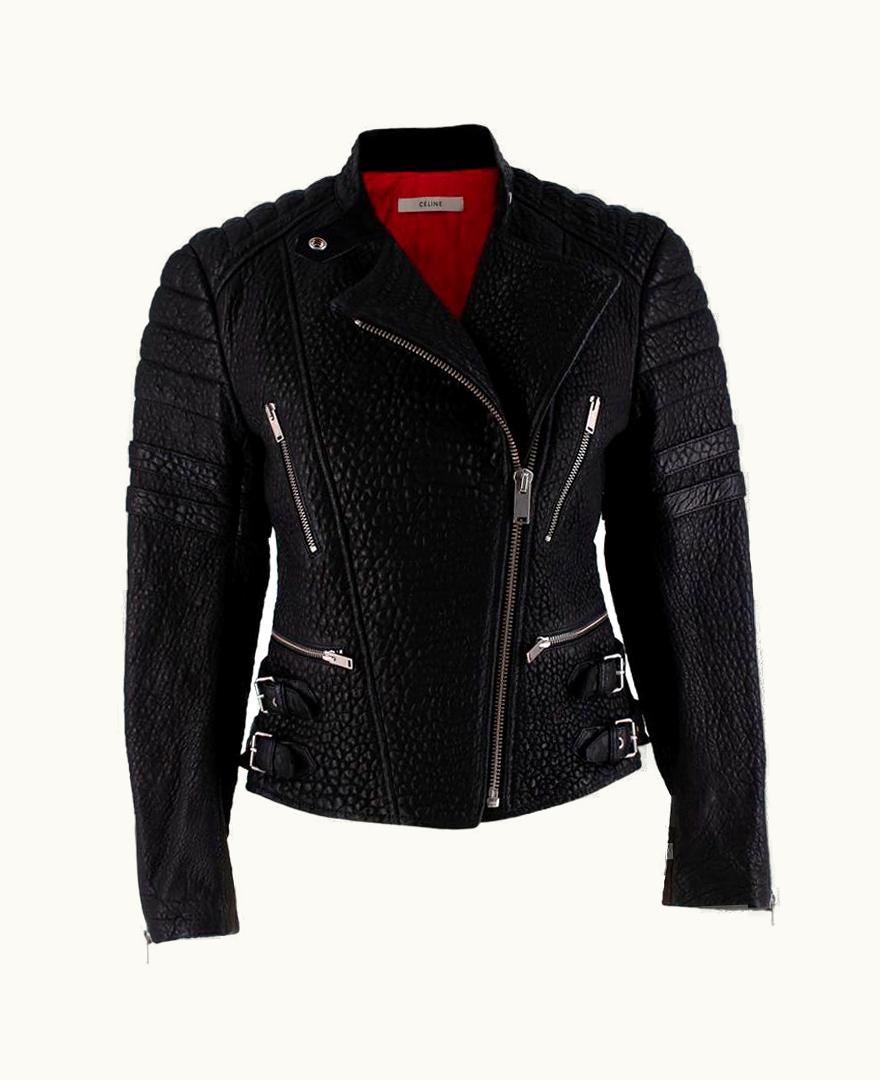 Celine Black Textured Lambskin Biker Jacket
