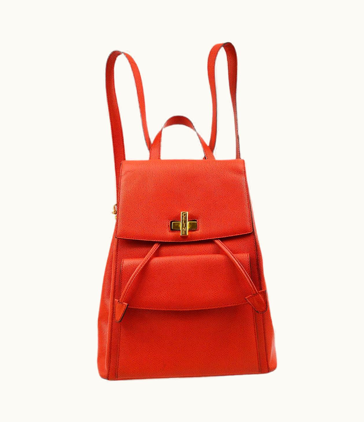 Celine Red Leather Gold Hardware Shoulder Backpack Bag