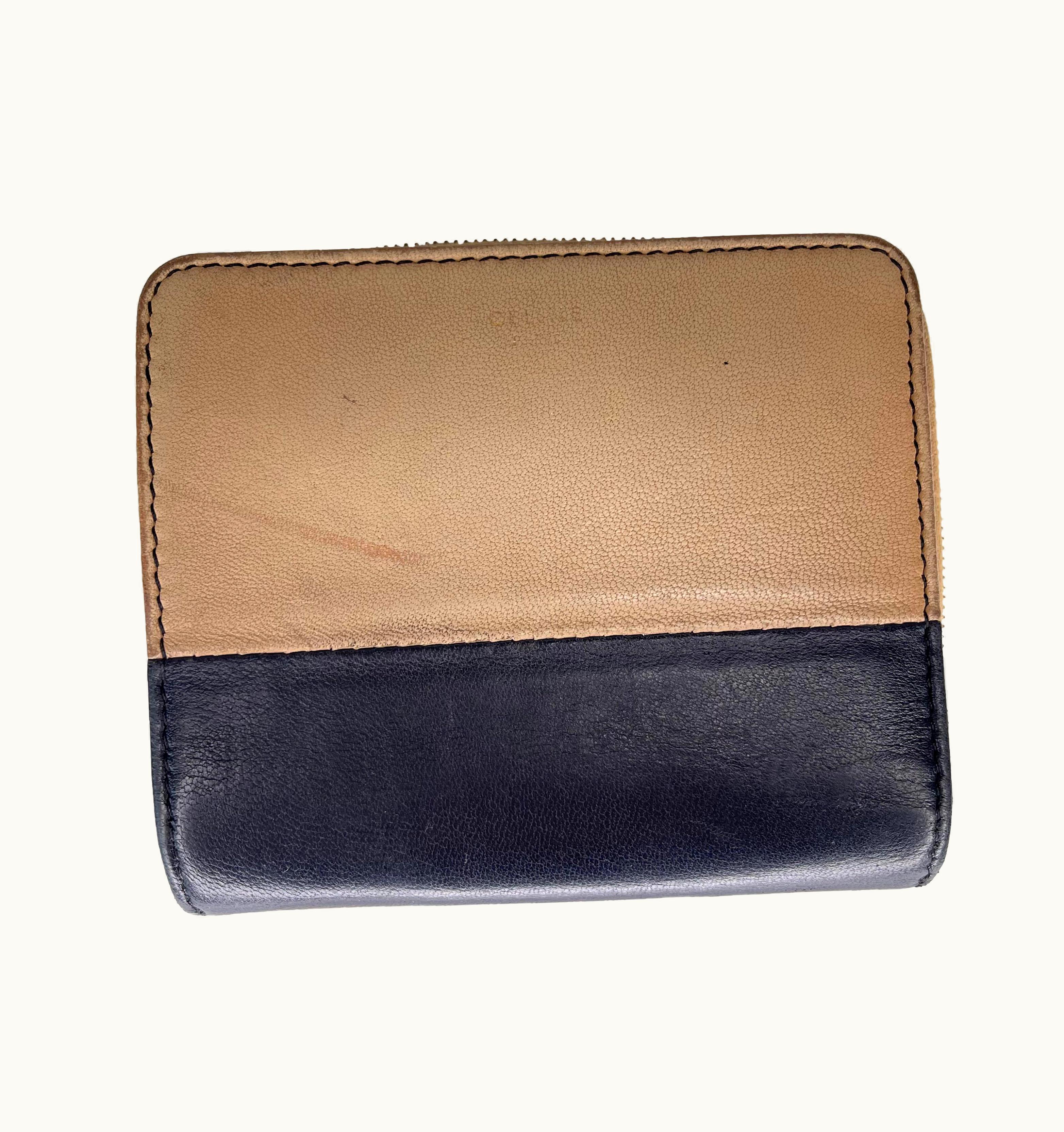 Celine Vintage Zip Around Beige Leather Compact Wallet