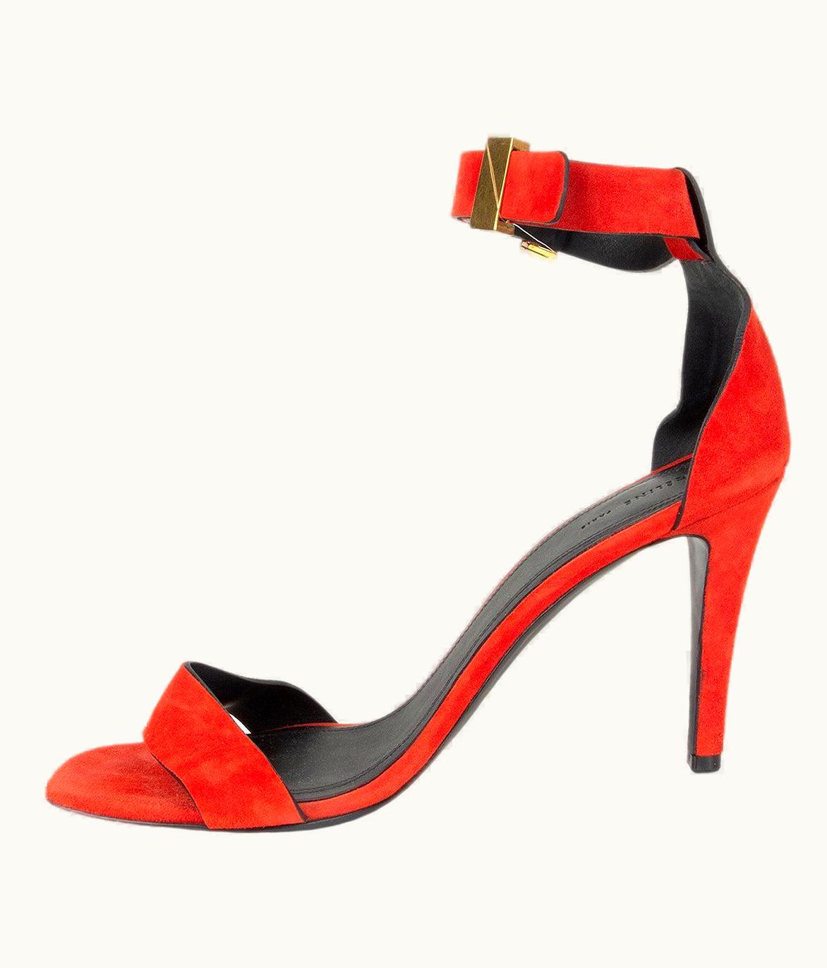 Celine Red Suede Ankle Strap Sandals Shoes