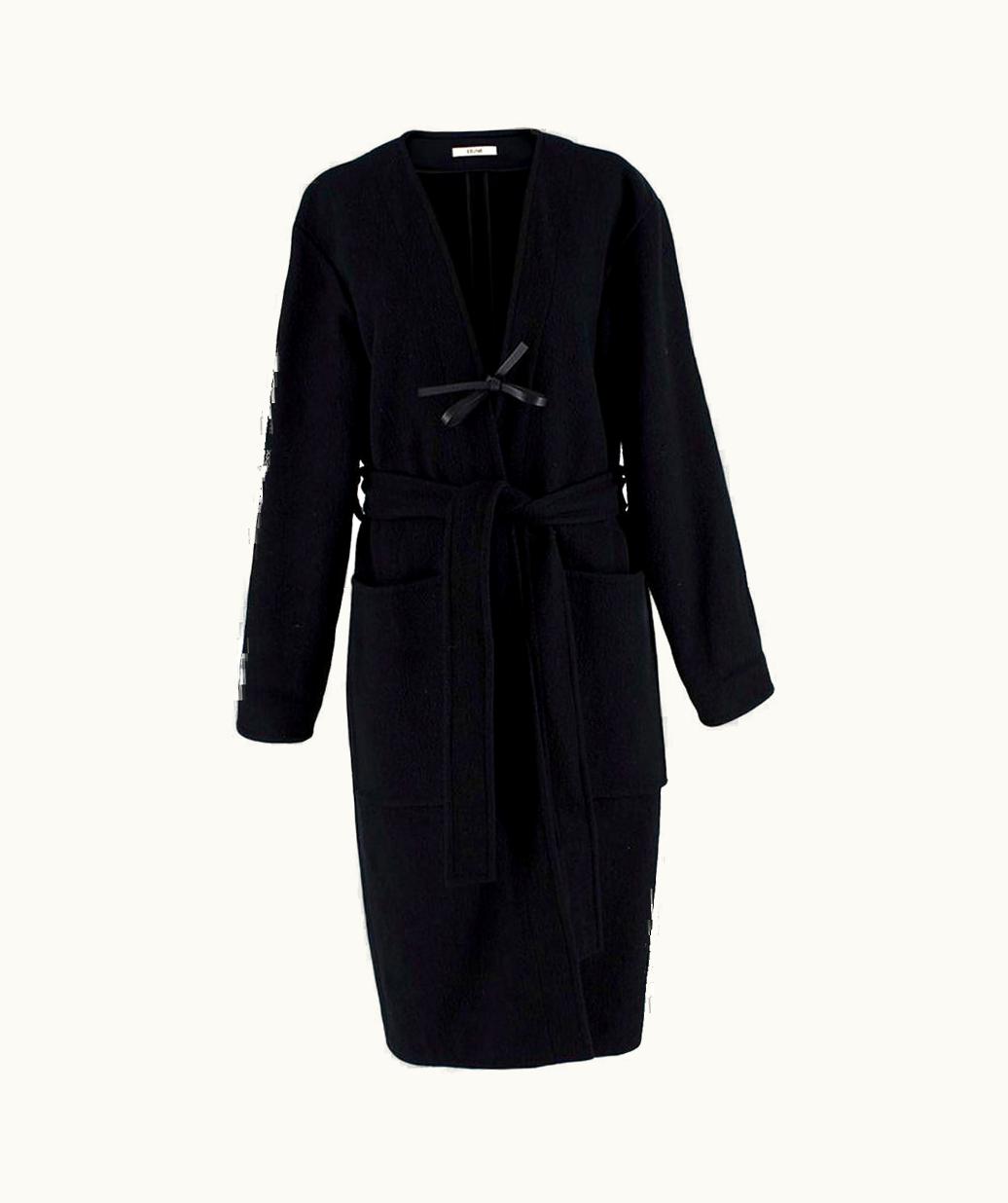 Celine Black & Navy Wool Belted Coat