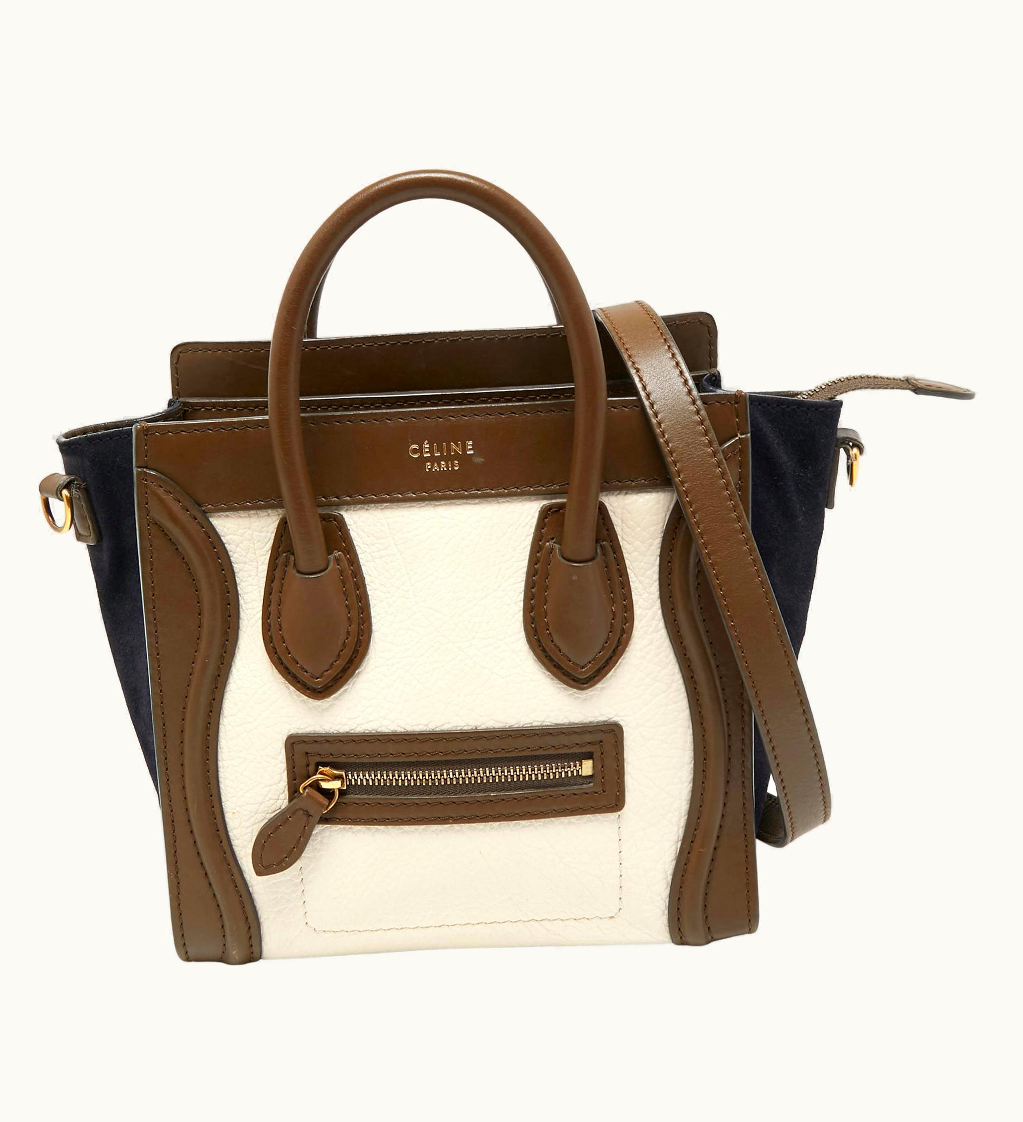 Celine Céline Tricolor Leather And Suede Nano Luggage Tote