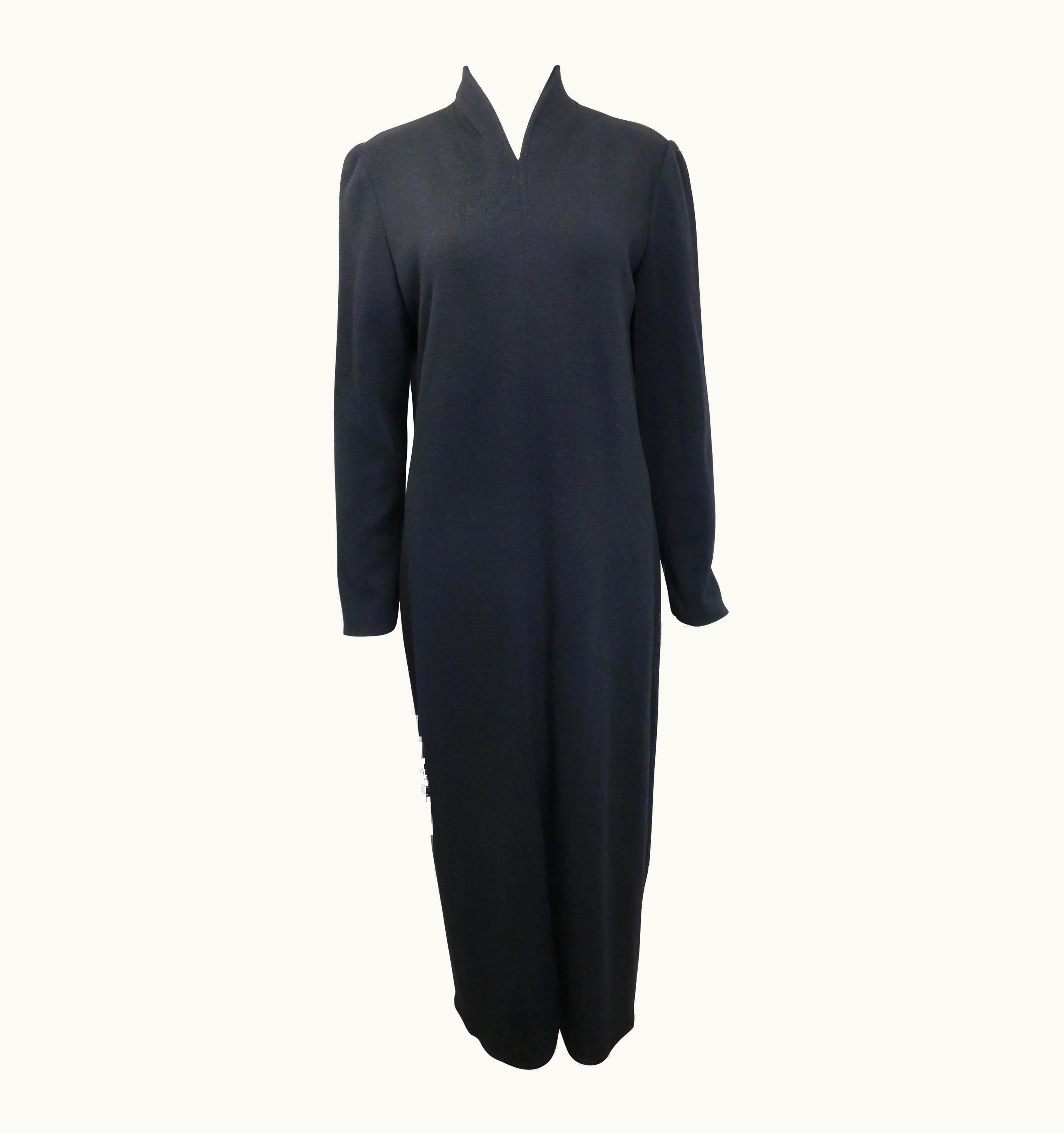 Celine 90s Celine Black Wool V-Shaped Neckline Long Dress