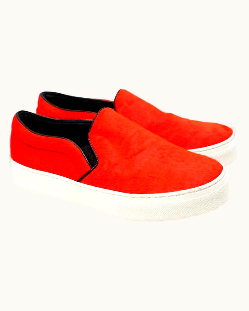 Celine Orange Calf Hair Slip-On Sneakers - Us