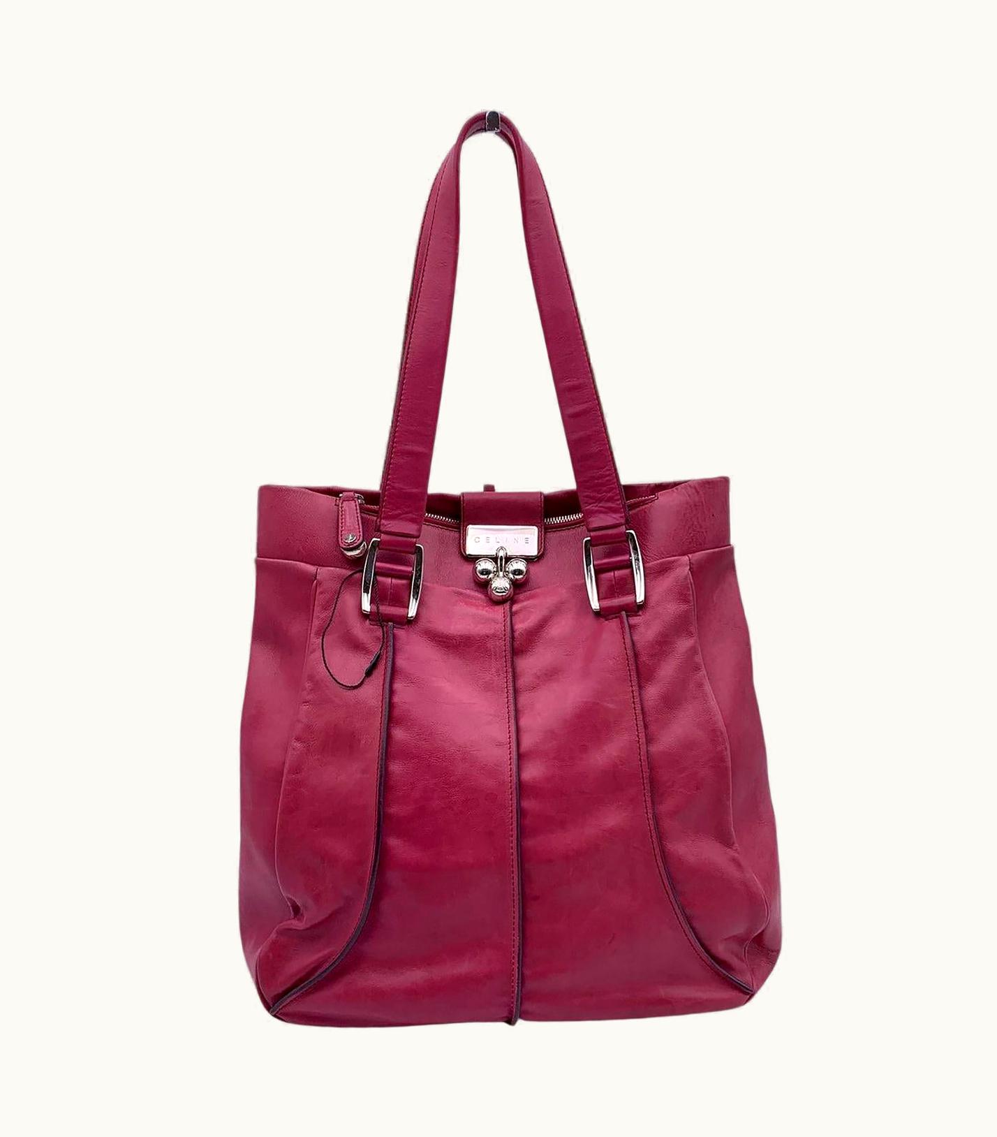 Celine Pink Purple Leather Tote Shoulder Bag With Spheres